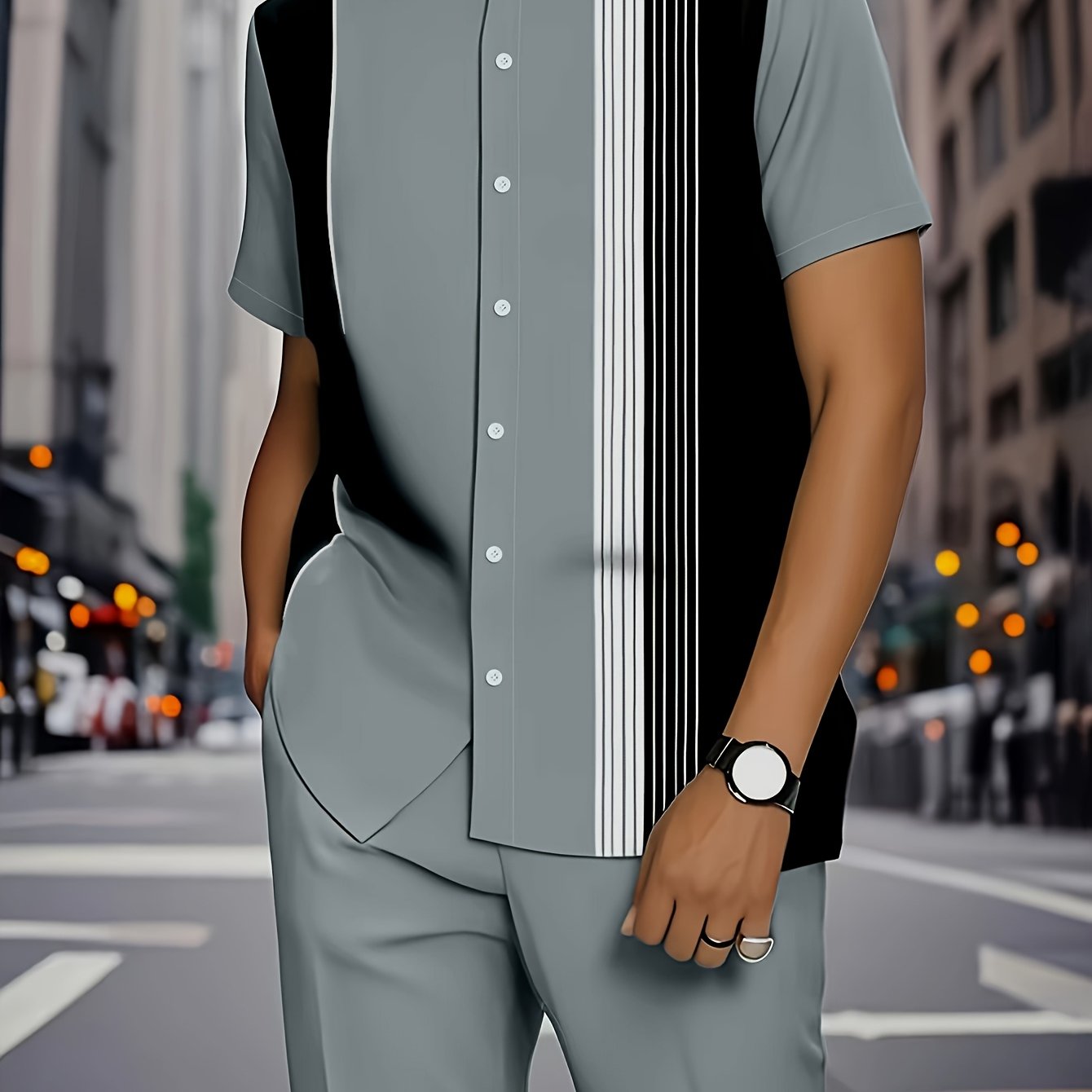 European American Mens Stripe Pattern Shirt And Trousers