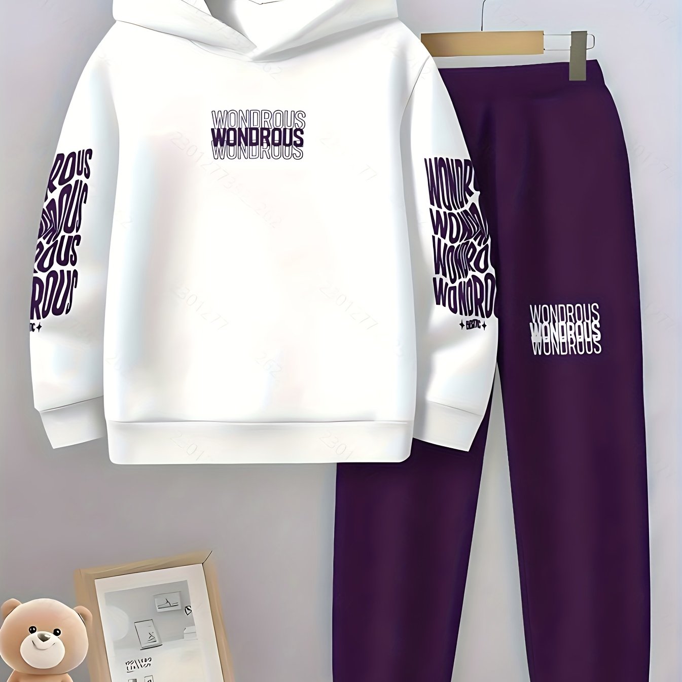 Geometric Pattern Boys Hoodie And Jogger Set For Outdoors