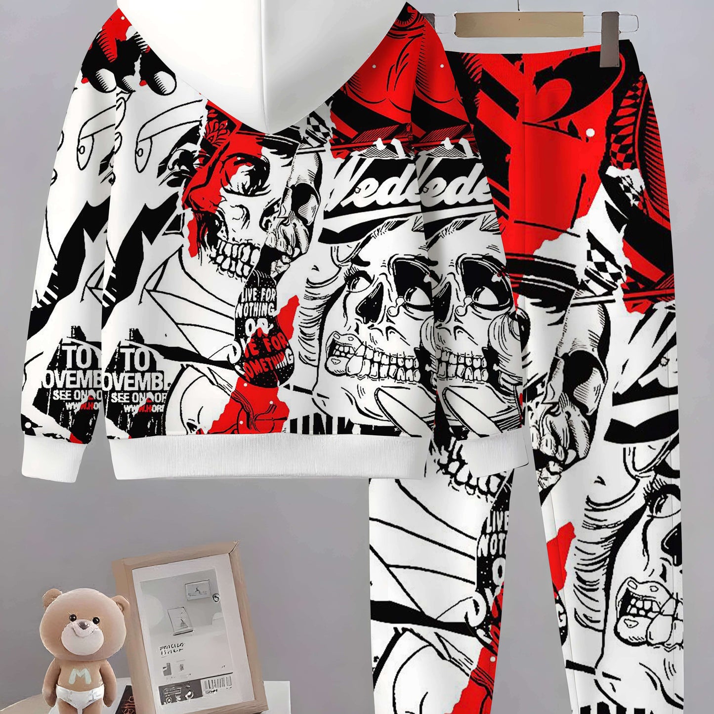 Gothic Skull Bat 2Pc Sweatset With Long Sleeve Sweatshirt Joggers