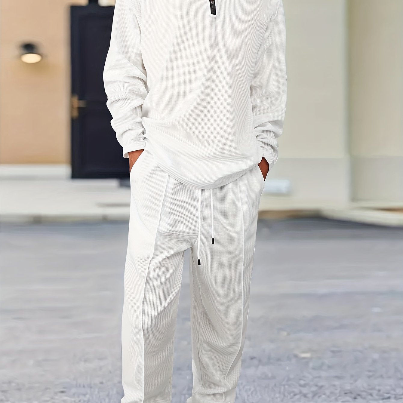 [Stylish Casual Suit] 2pcs Solid Color Plaid Casual Suit | Men's Long Sleeve Collared Shirt and Drawstring Pants - Stylish Comfortable Outfit for Daily Leisure Wear, Suitable for Spring/Autumn Men's Clothing