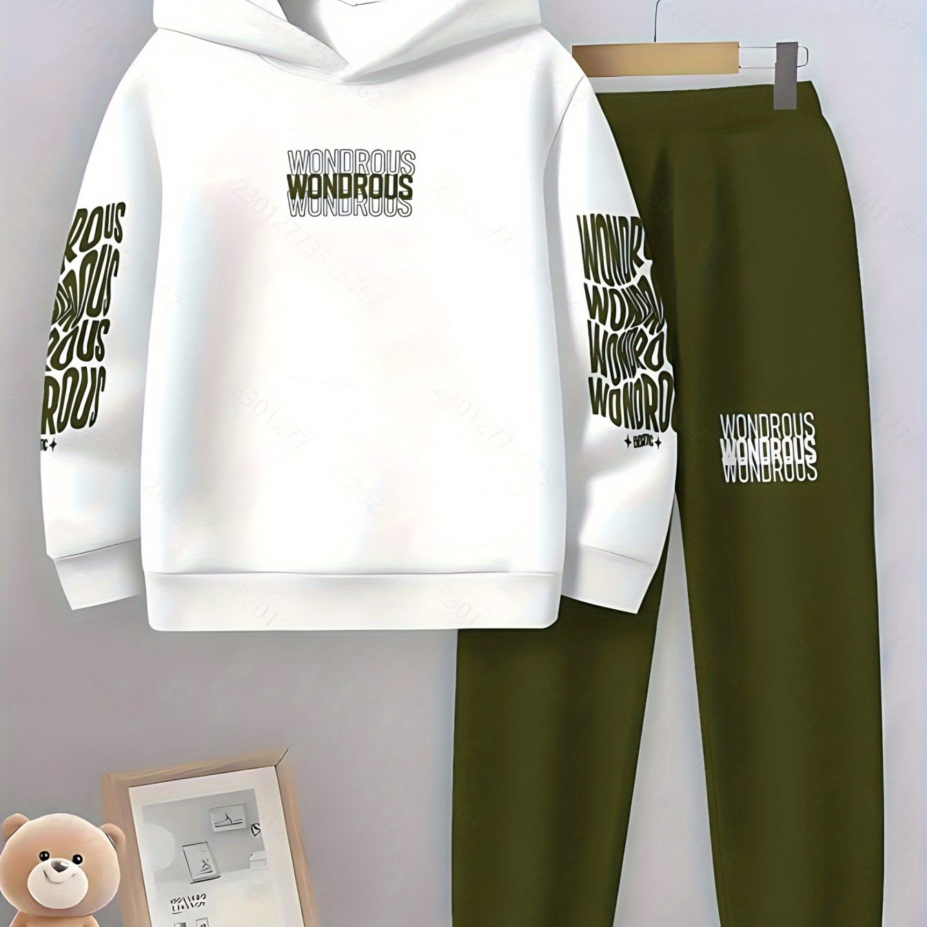 Geometric Pattern Boys Hoodie And Jogger Set For Outdoors