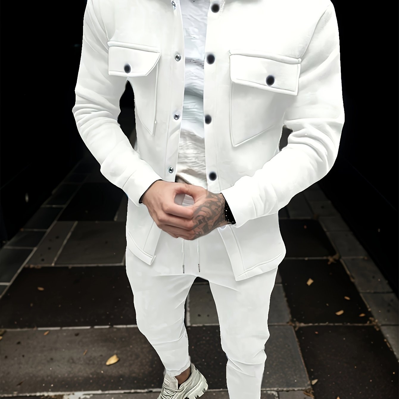 Men's Casual Polyester Suit Set Jacket And Pants Ensemble