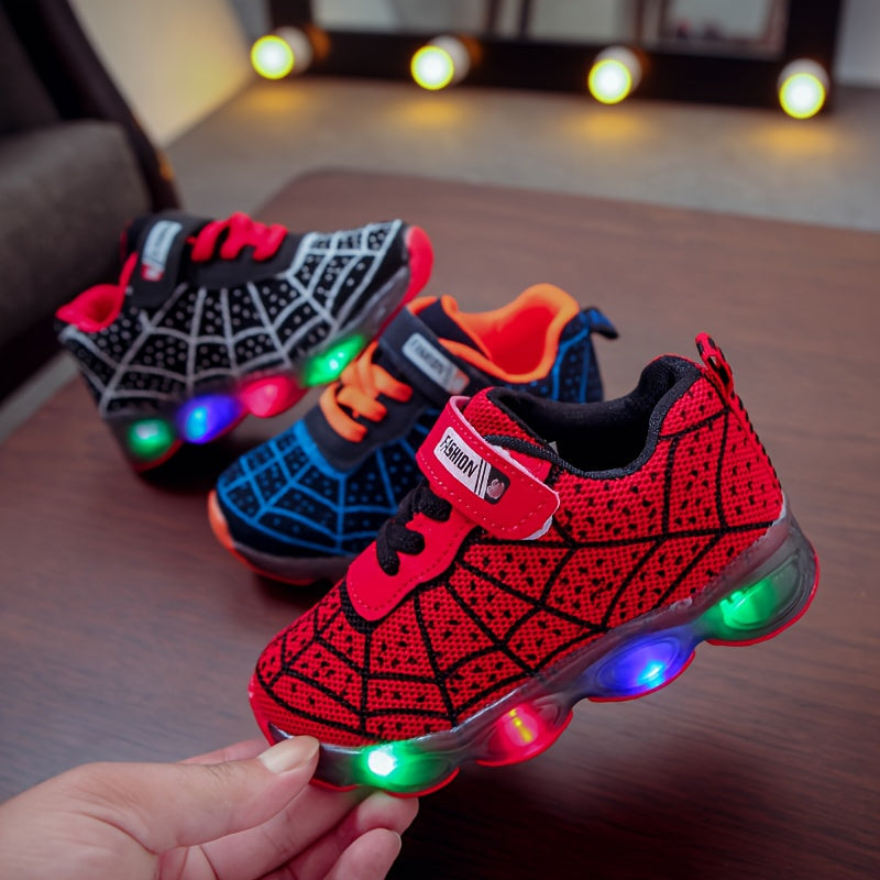 MGO kidss spring and autumn new size 21-36 children's shoes children's luminous shoes boys and girls running shoes baby flashing shoes LED light sneakers mesh spider mesh 1-3-6-9 years old children can wear luminous shoes.
