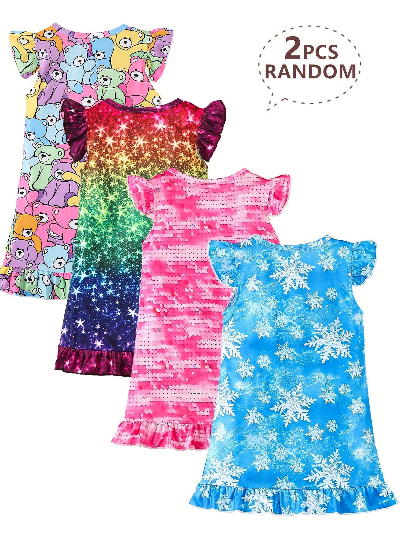 Girls Unicorn Sleep Dress Set Two Pieces Knee Length Pajamas