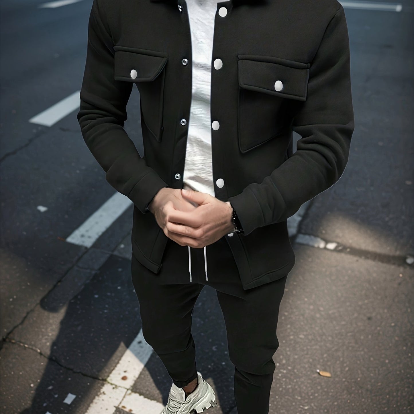 Men's Casual Polyester Suit Set Jacket And Pants Ensemble