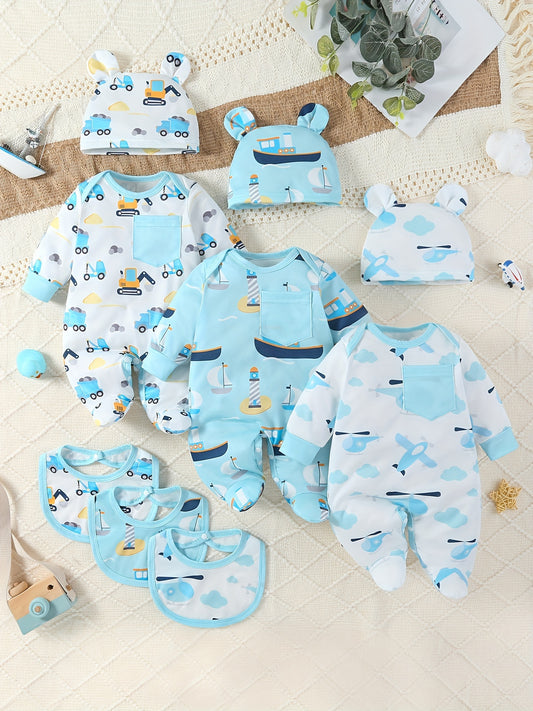 SHIXUANBAOBEI Newborn Long Sleeve Wrap Bodysuit Cartoon Vehicles