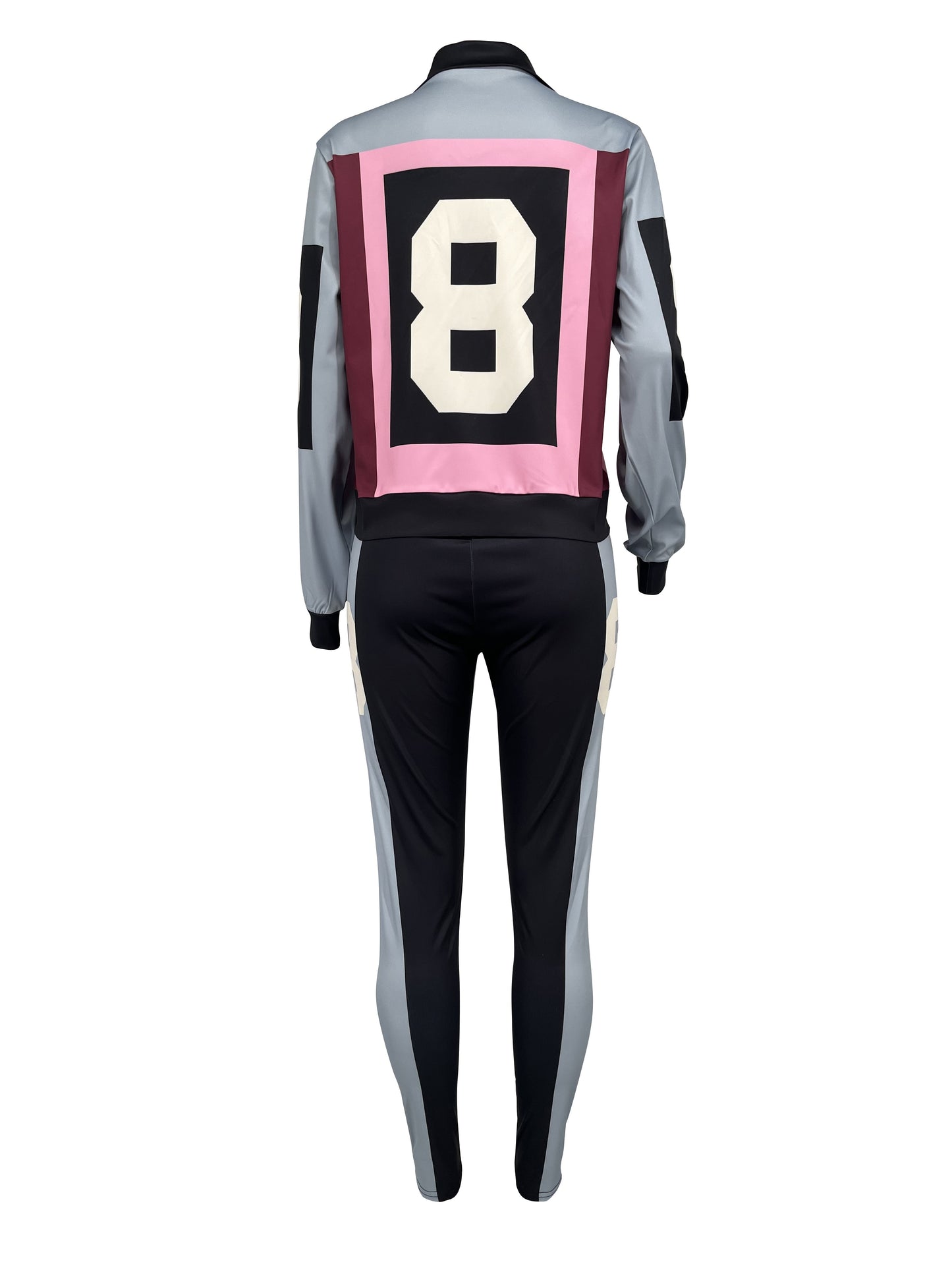 Color Block Two-piece Set, Casual Zip Up Jacket & Pants Outfits For Fall & Winter, Women's Clothing