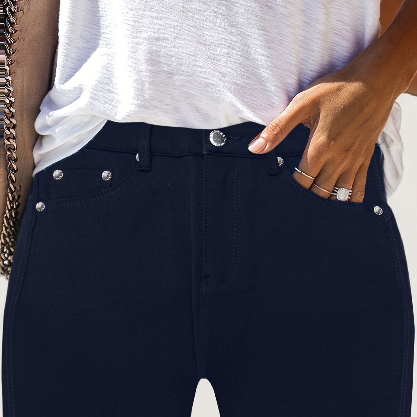 GILIPUR Womens High Waist Stretch Jeans With Metal Button