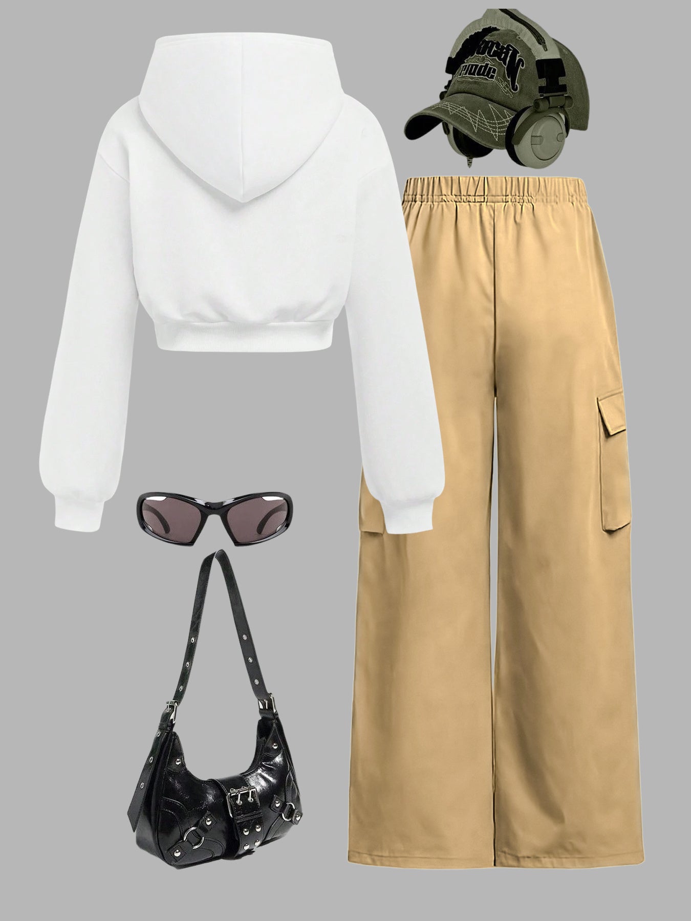 Minimalist Faith Cross Hoodie Set With Cargo Wide Leg Pants