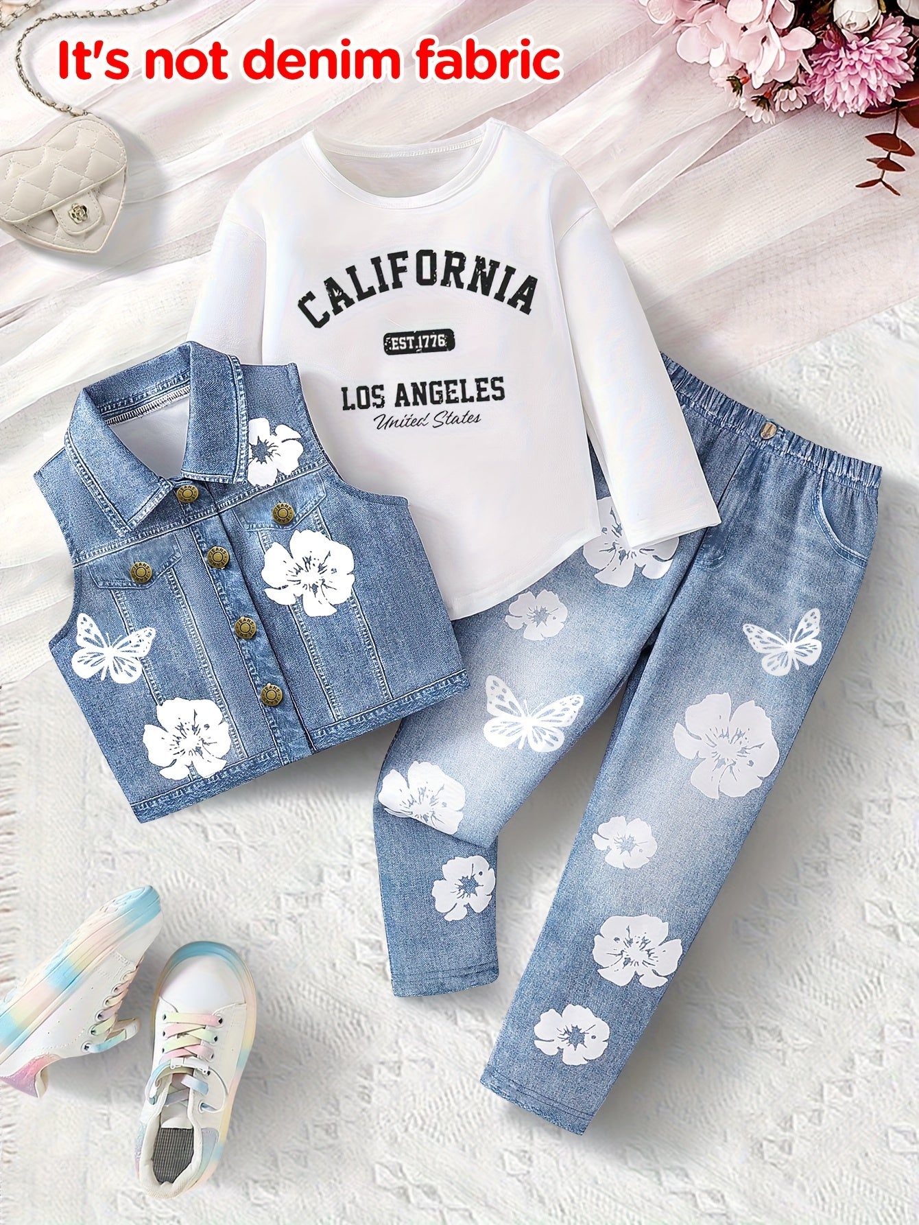 Girls Autumn Winter 3 Piece Print Set Vest And Pants