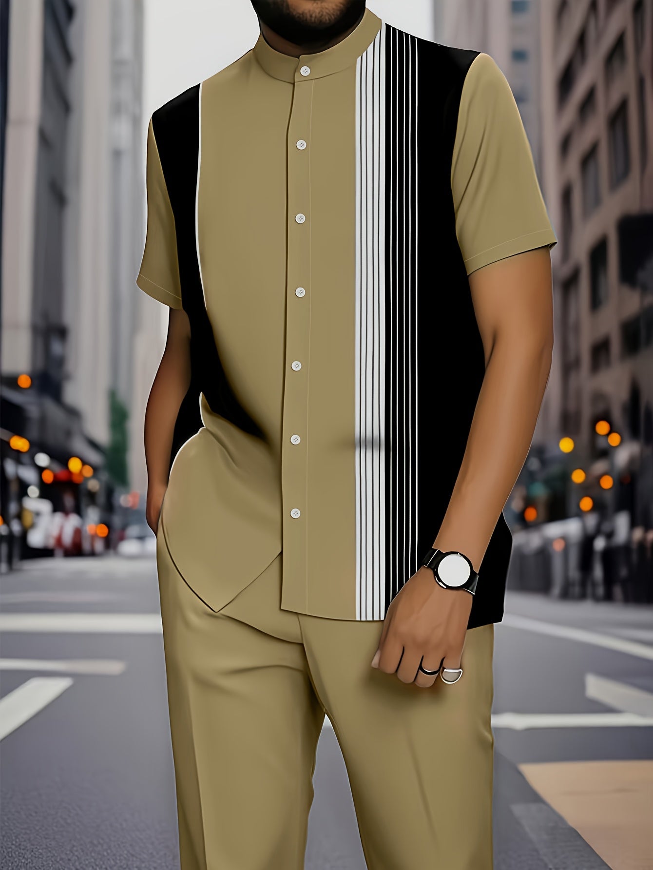 European American Mens Stripe Pattern Shirt And Trousers
