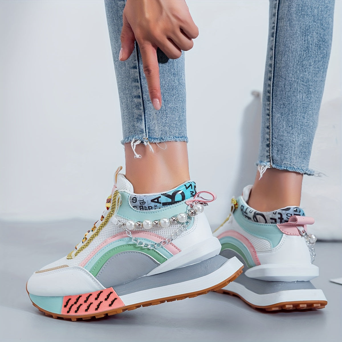 Zhongbang Womens MidTop Casual Sneakers Glitter Accents