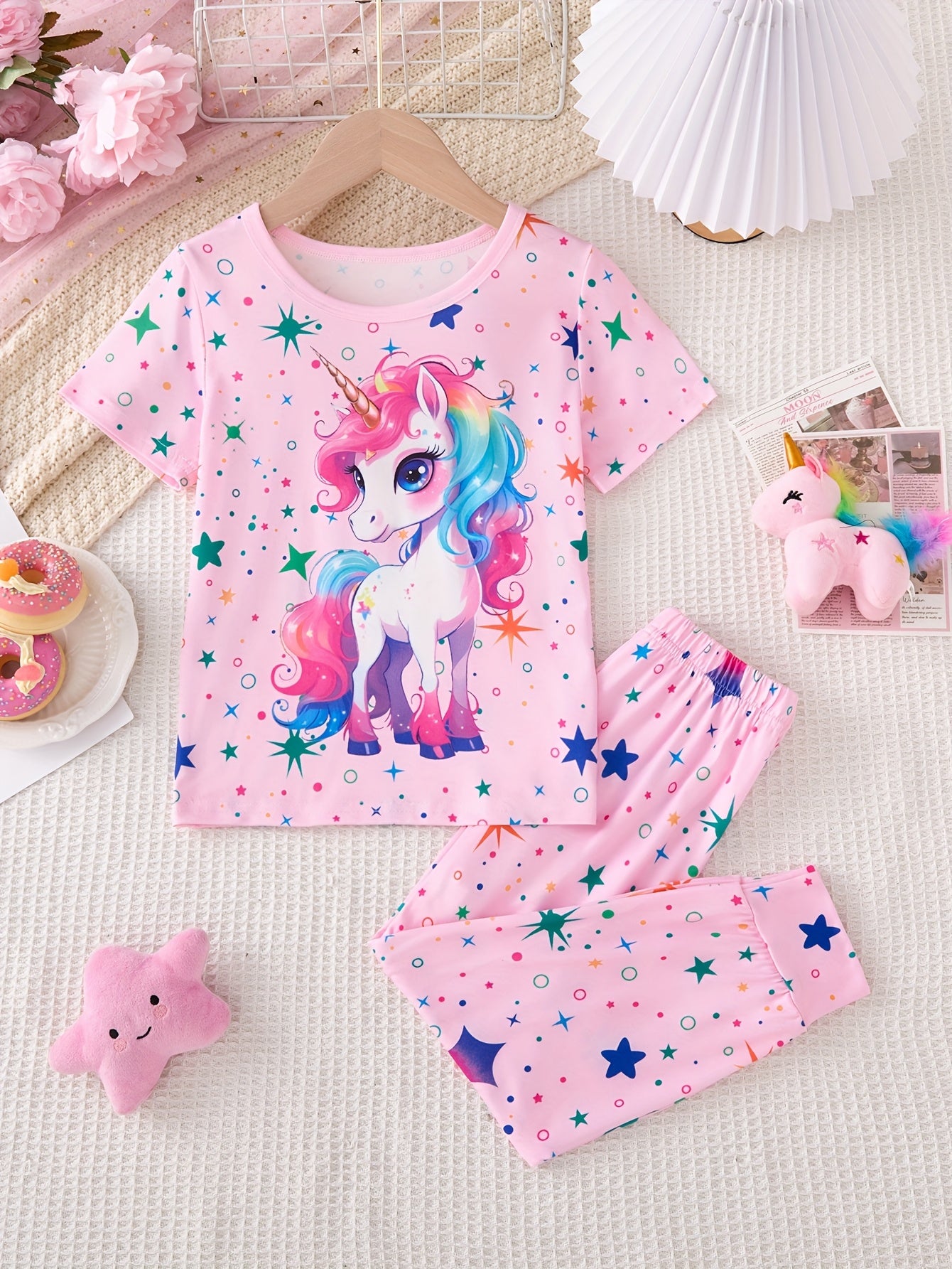 Girls Glow In The Dark Unicorn Pajama Set 2 Piece Outfit