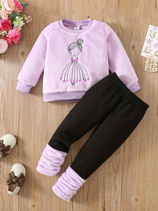 RAOSWETY Girls Two Piece Autumn Winter Fuzzy Top And Bottom Set