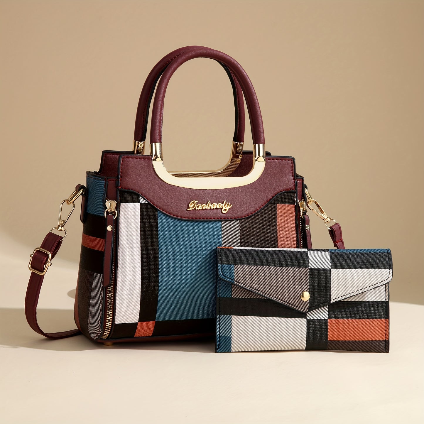 Women'S Large Capacity Tote Bag - Elegant Plaid Handbag with Adjustable Strap, Zipper Closure, Lining - Multi-Color Options (/Red/, /) - Perfect Gift For Moms, Ladies - Everyday & Formal Use - Durable & Easy-clean Design, Fas