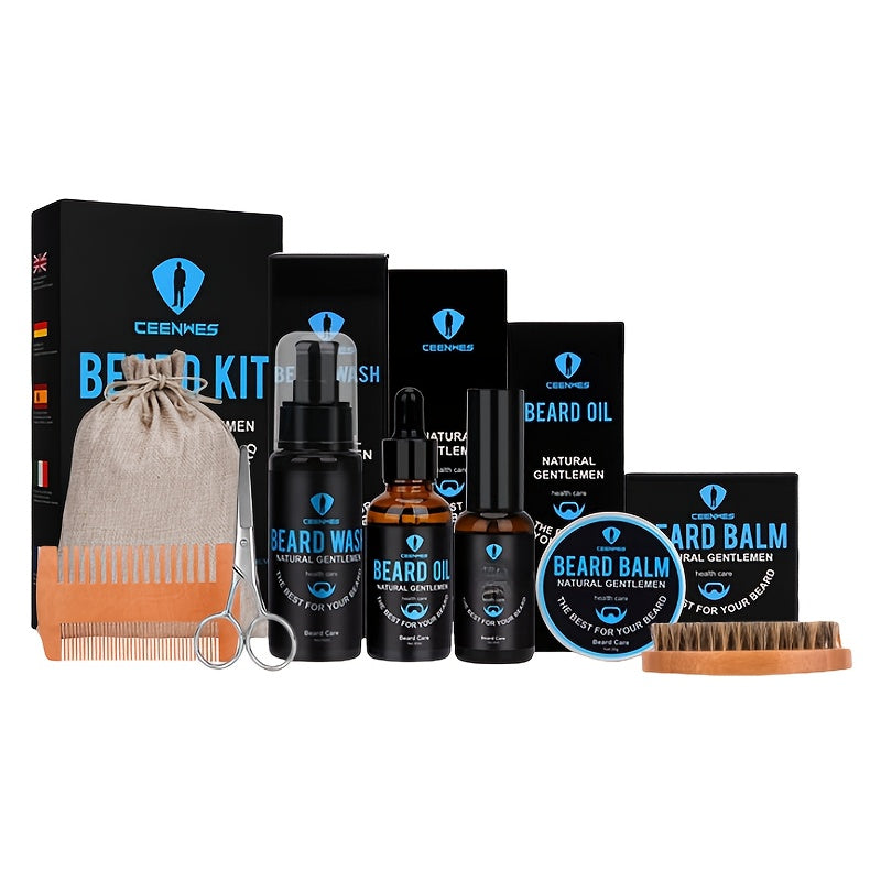 Men's Beard Care Kit and Travel Brush Set for Grooming