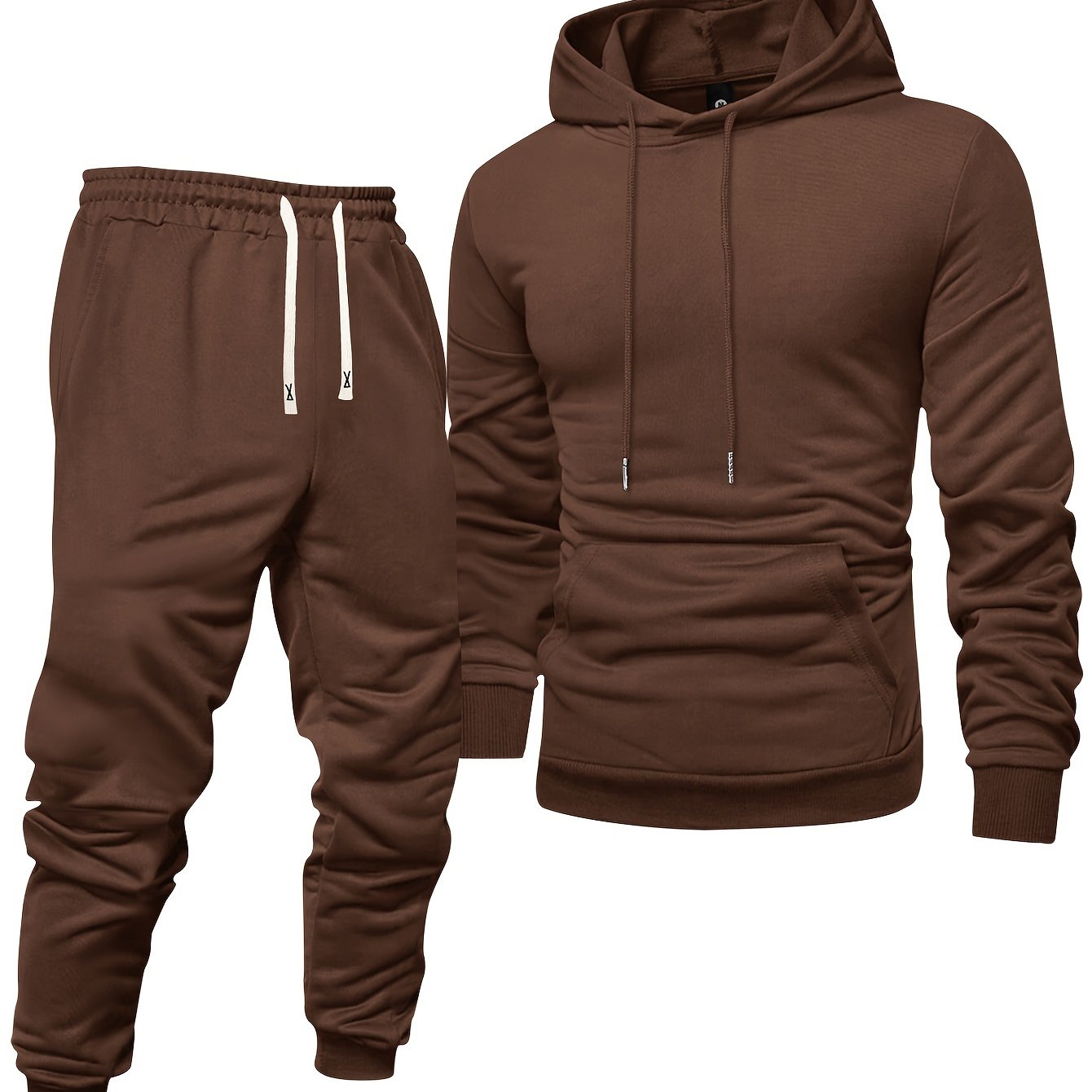 Men's Long Sleeve Hoodie + Drawstring Sweatpants Set Spring Autumn Solid Color Pullover Regular Long Sleeve T-Shirt and Pants Belt Casual Sport Joggers Two-Piece Set