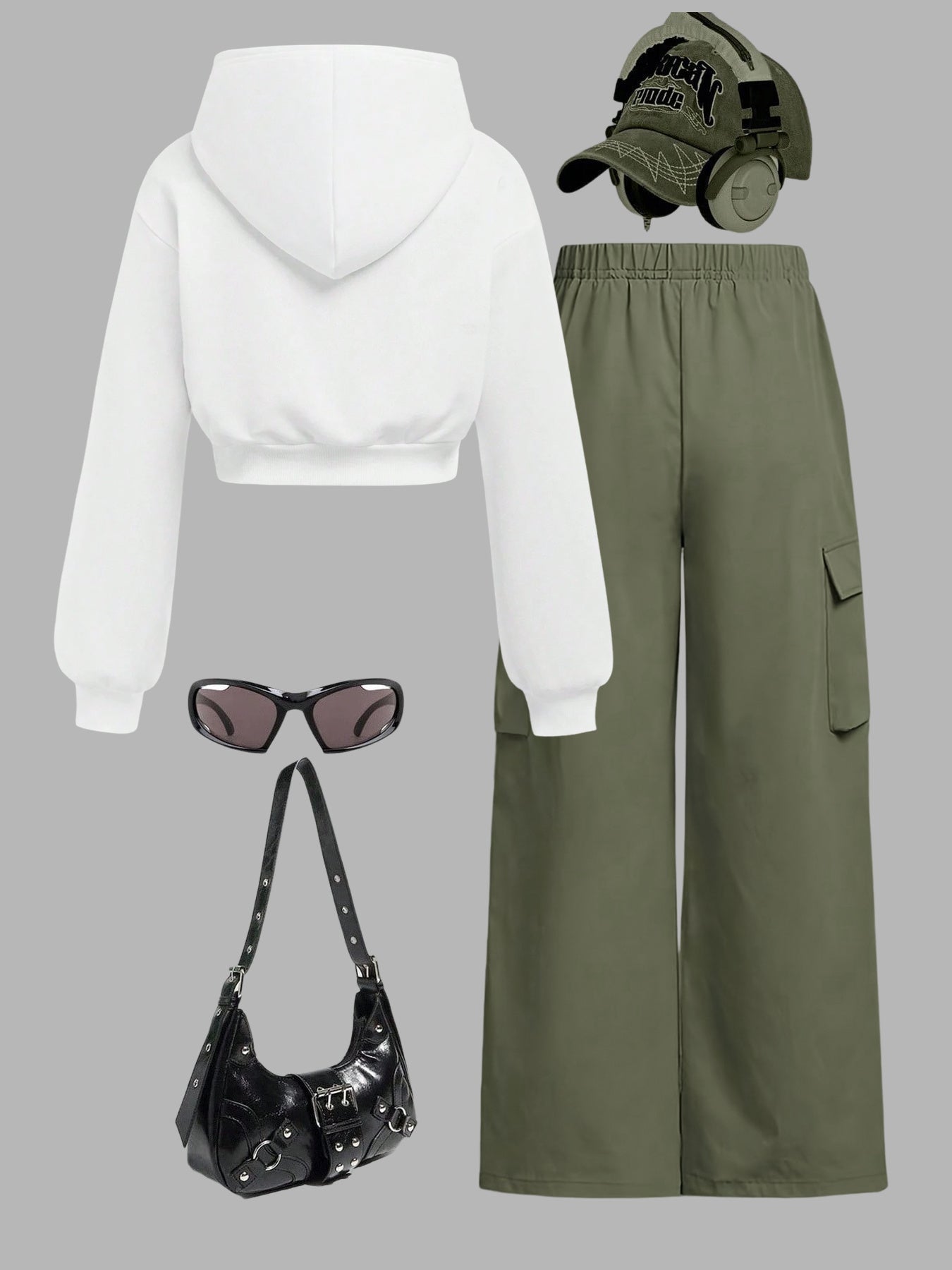 Minimalist Faith Cross Hoodie Set With Cargo Wide Leg Pants