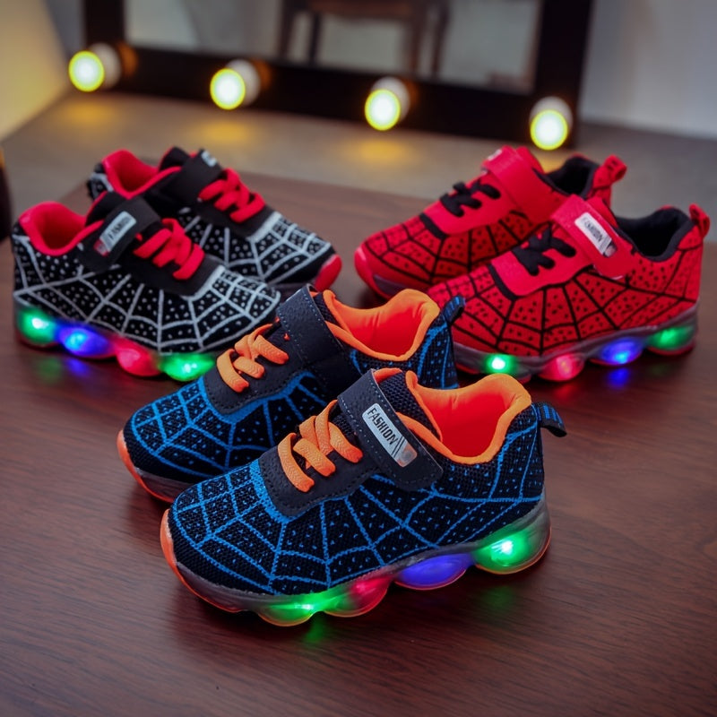 MGO kidss spring and autumn new size 21-36 children's shoes children's luminous shoes boys and girls running shoes baby flashing shoes LED light sneakers mesh spider mesh 1-3-6-9 years old children can wear luminous shoes.