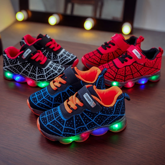 MGO kidss spring and autumn new size 21-36 children's shoes children's luminous shoes boys and girls running shoes baby flashing shoes LED light sneakers mesh spider mesh 1-3-6-9 years old children can wear luminous shoes.