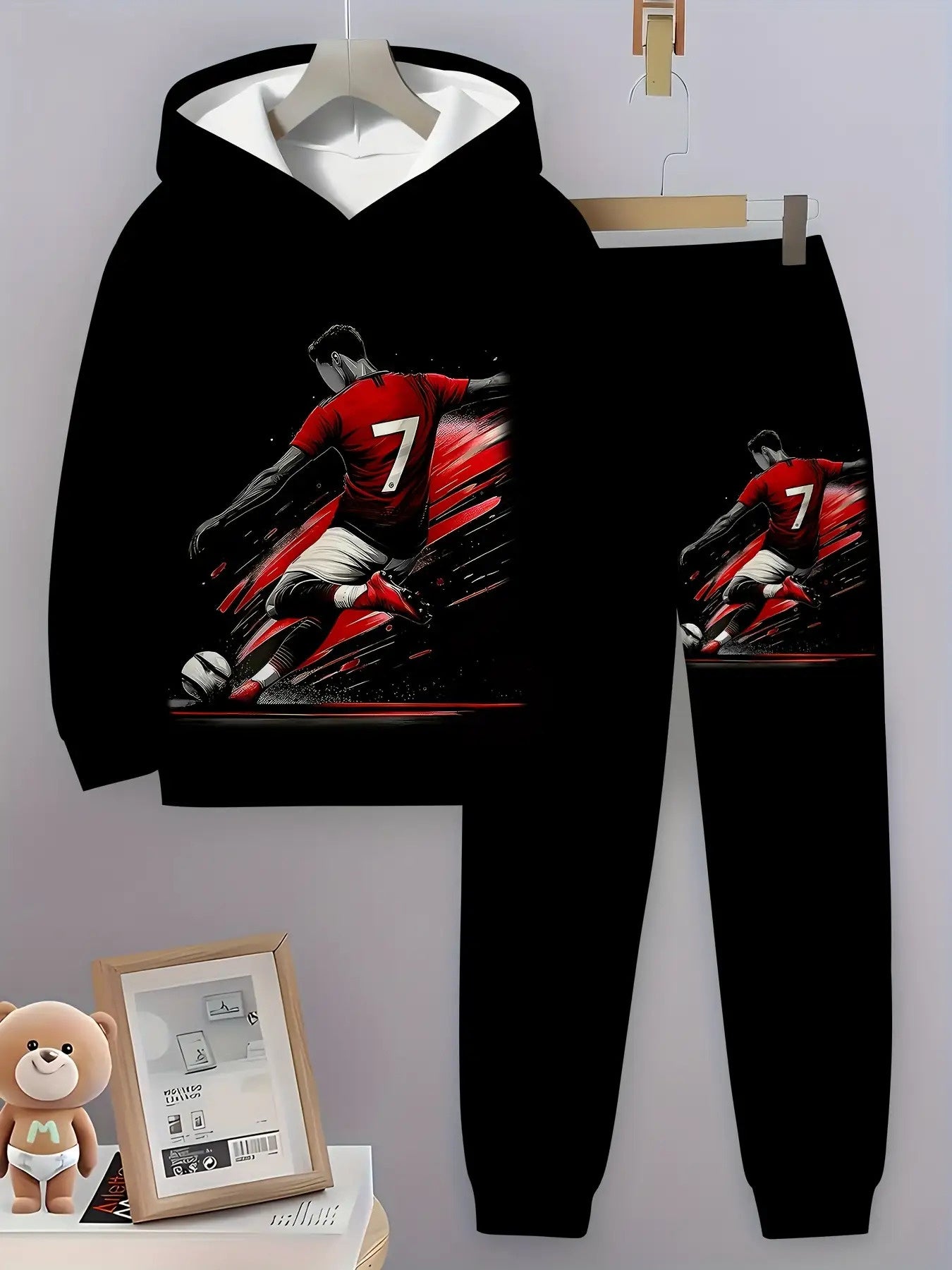 3D Print Long Sleeve Hoodie Set for Boys Regular Fit