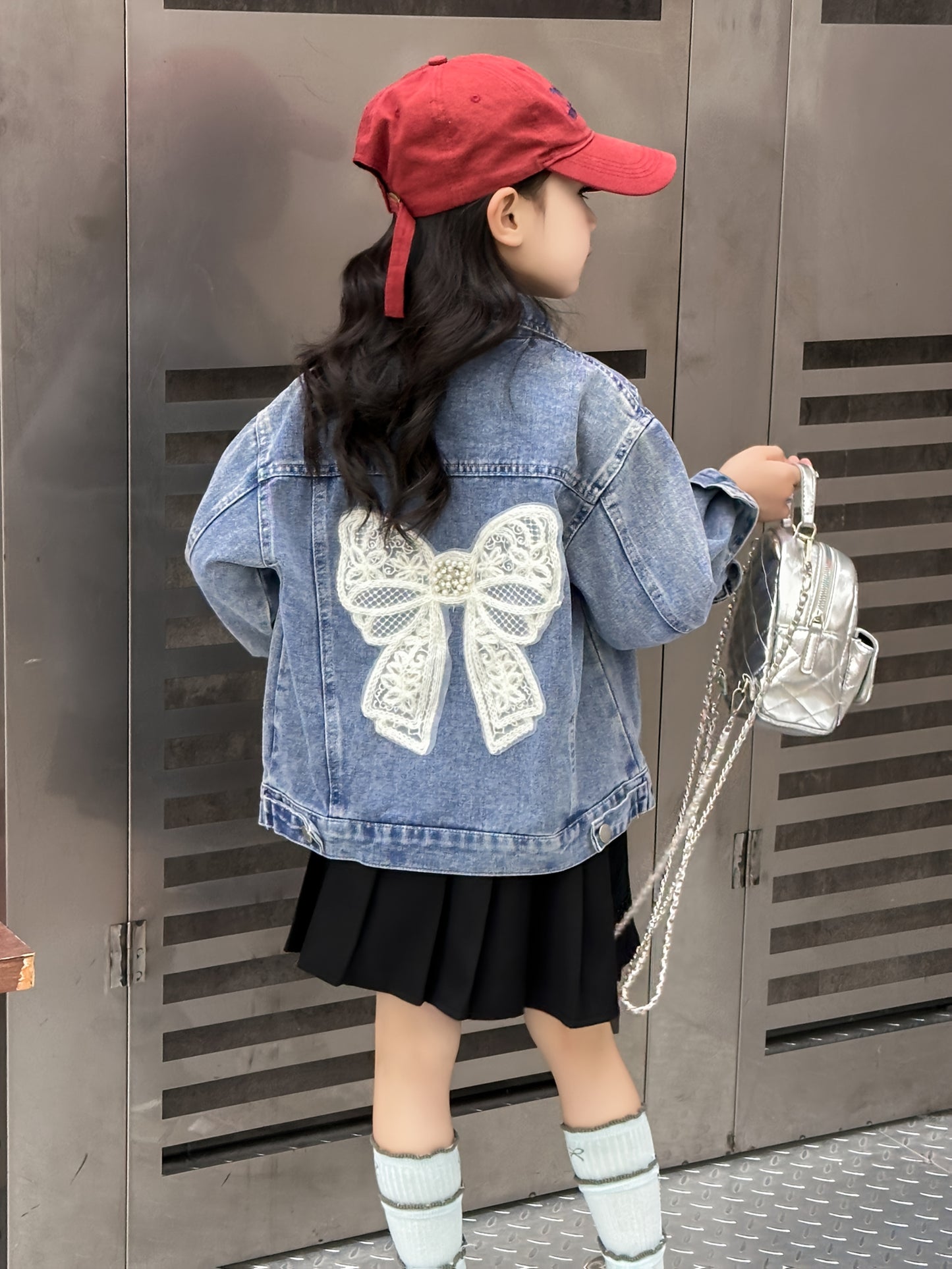 Girls 3D Butterfly Denim Jacket Loose Fit Button Up Front