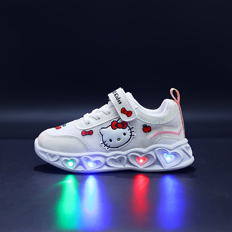 Girls' Glow-in-the-Dark Princess Sneakers with Lights - Pink & White Cartoon Design, Closure, Breathable Mesh Upper, Soft EVA Insole, Durable PVC Sole for Youngsters 1-6 Years, Spring Summer Casual Running Shoes, Shoes for Gi