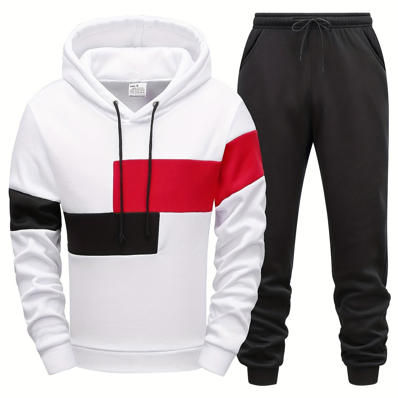 Casual Hooded Sweatshirt And Jogger Set For Men Pockets
