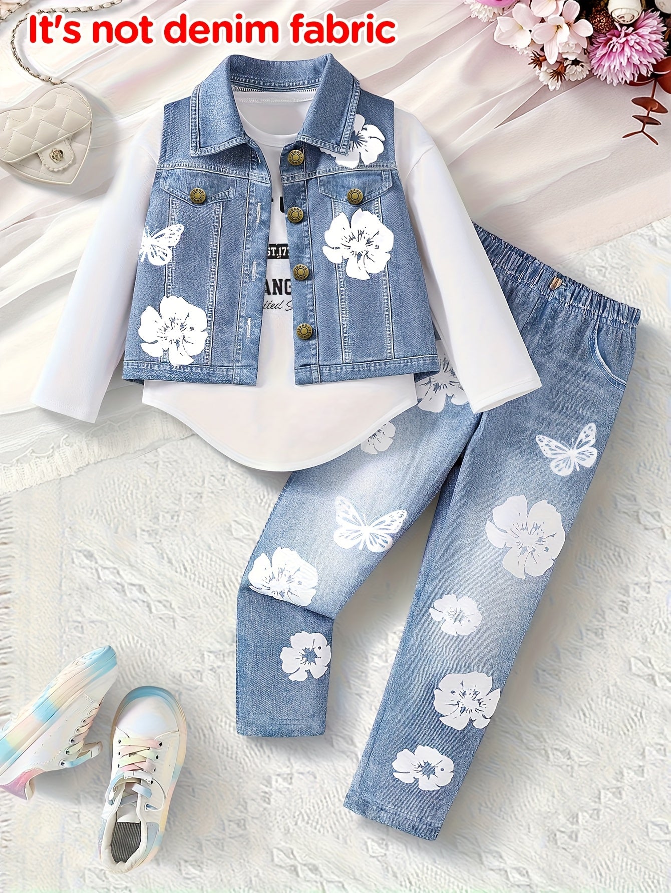 Girls Autumn Winter 3 Piece Print Set Vest And Pants