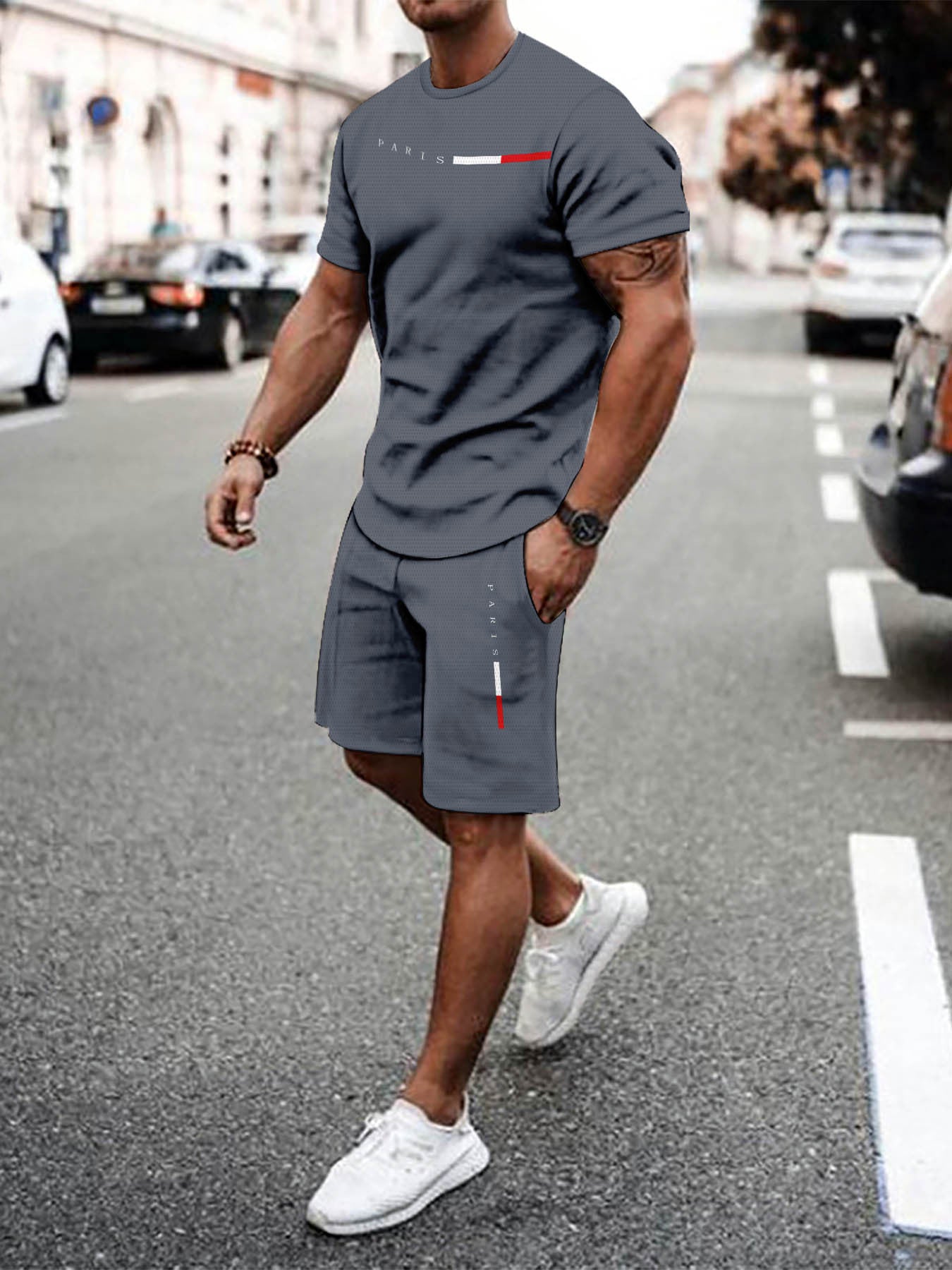 Casual Sports Suit Breathable Outdoor Casual Men's T-shirt and Shorts Suit Summer 3D Printing Suit for Adult Men