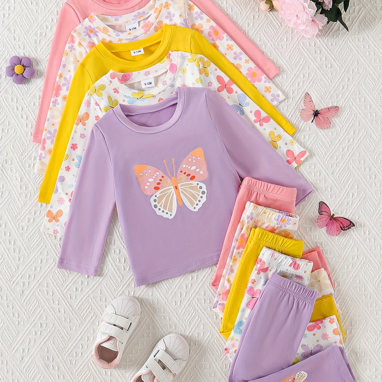Baby Girls Casual Long Sleeve Pants Set With Heart Print