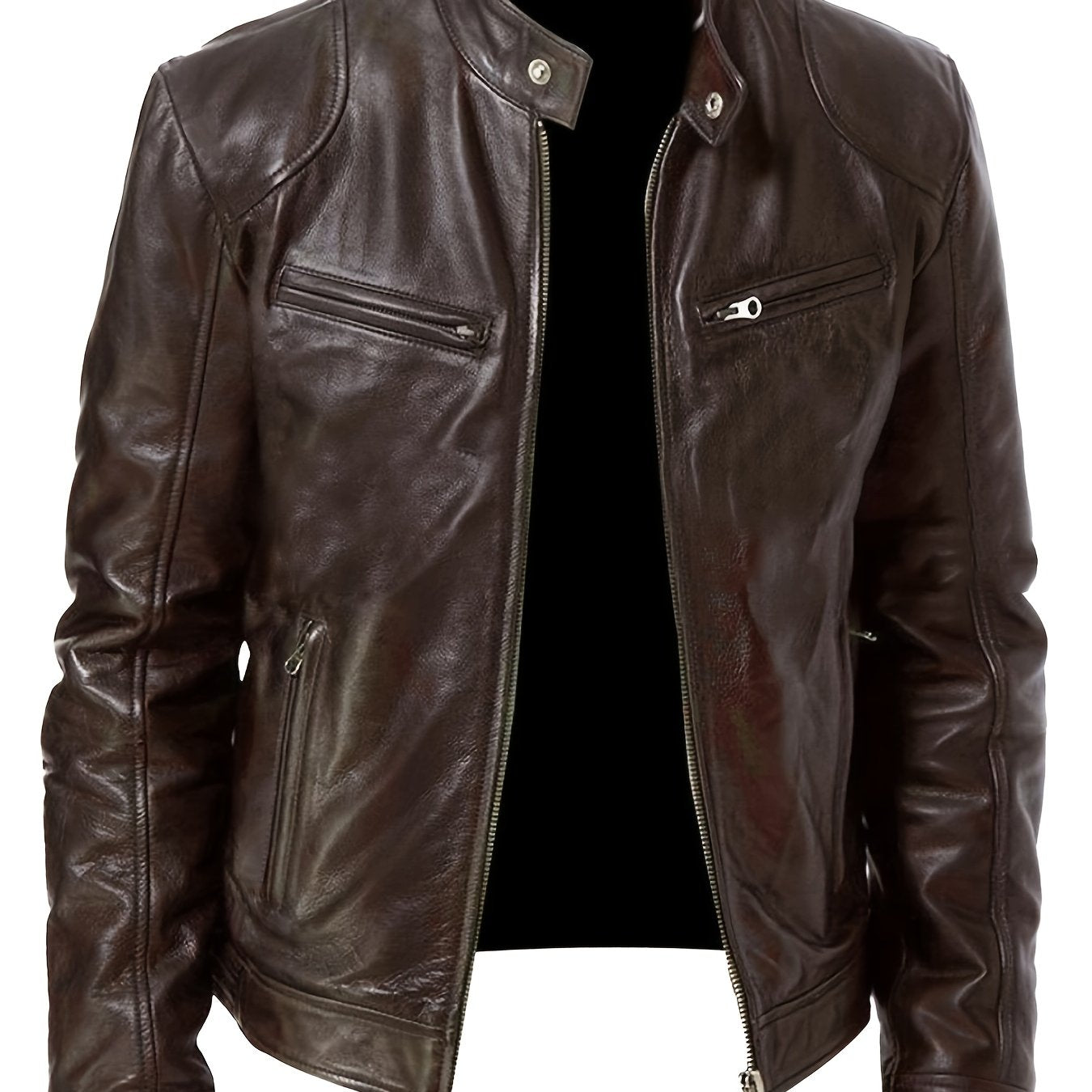 Mens Fleece Lined Motorcycle Jacket With Zipper Pockets
