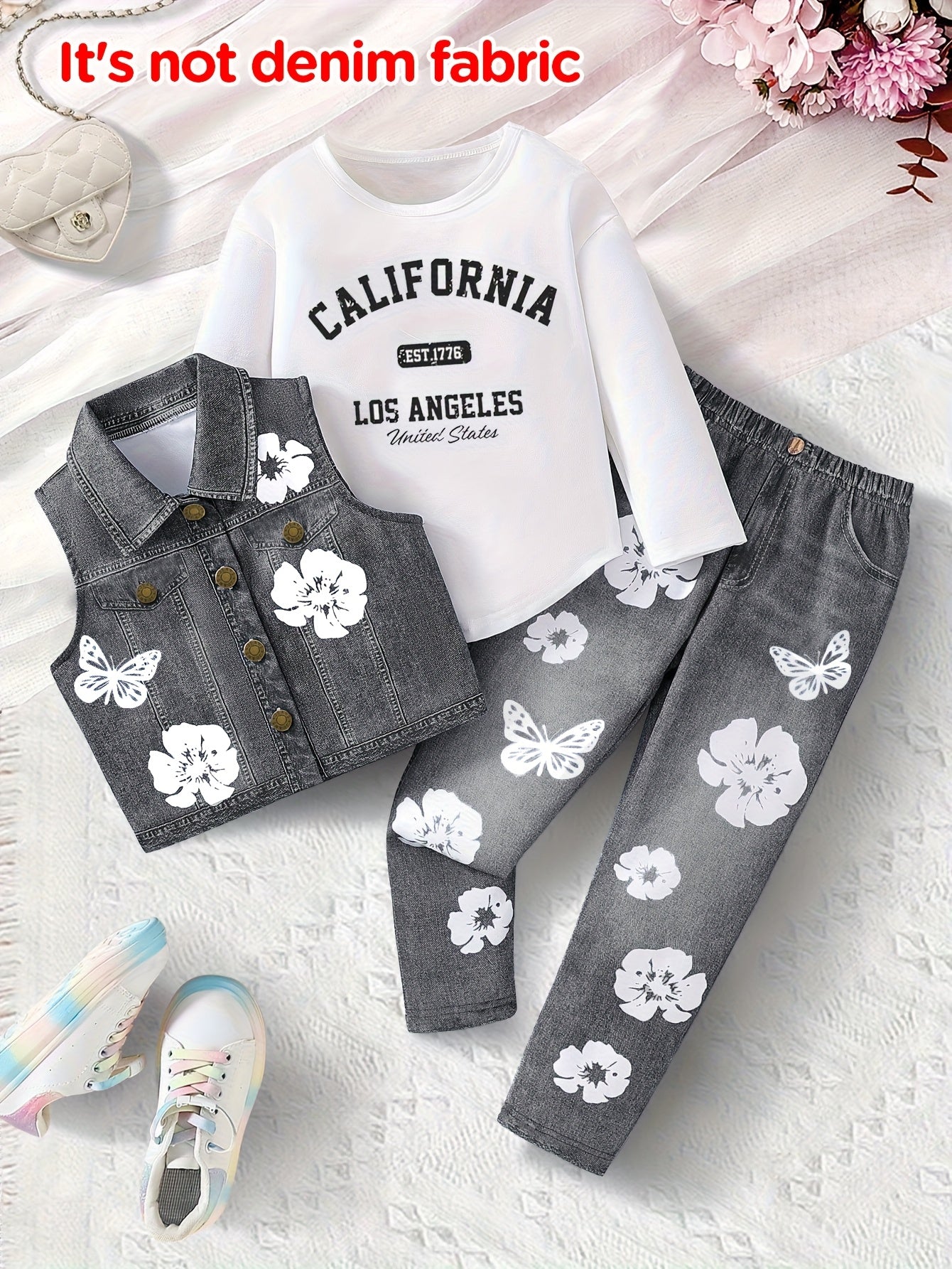 Girls Autumn Winter 3 Piece Print Set Vest And Pants