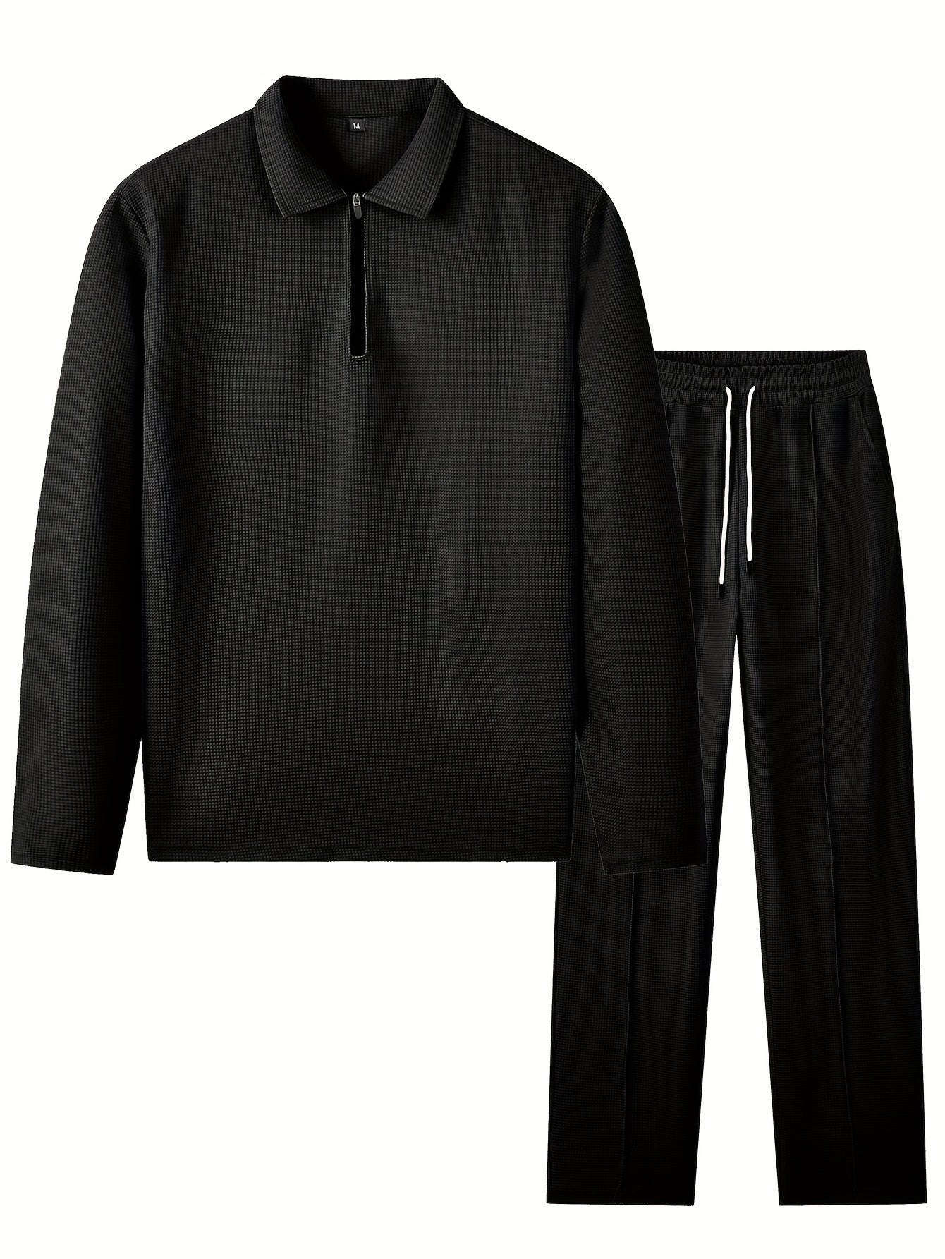 [Stylish Casual Suit] 2pcs Solid Color Plaid Casual Suit | Men's Long Sleeve Collared Shirt and Drawstring Pants - Stylish Comfortable Outfit for Daily Leisure Wear, Suitable for Spring/Autumn Men's Clothing