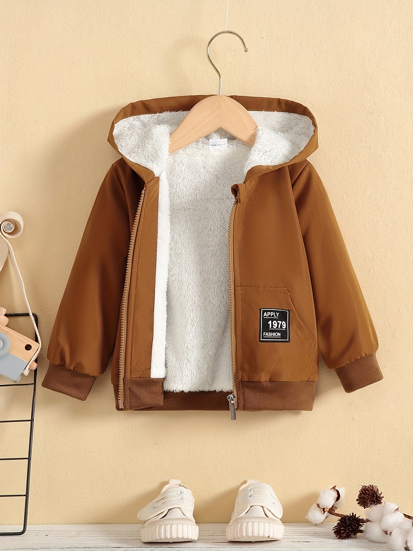 Kids Fleece Lined Hooded Zipper Coat For Toddlers And Babies