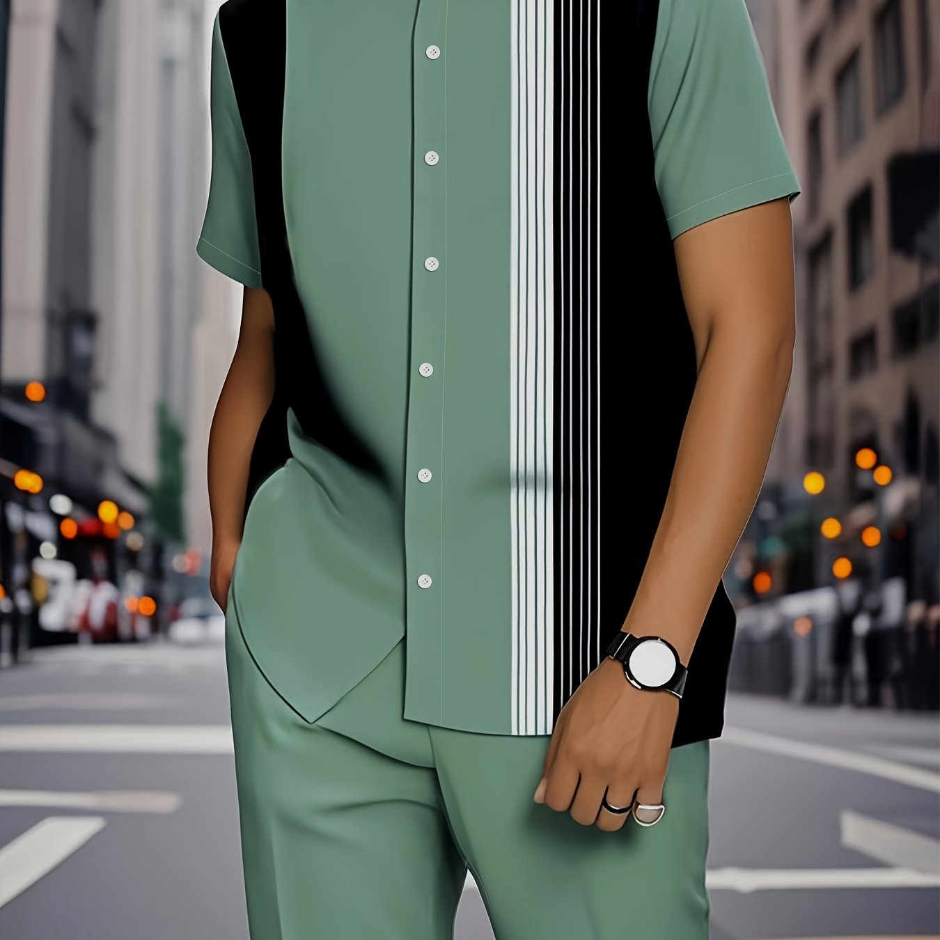 European American Mens Stripe Pattern Shirt And Trousers
