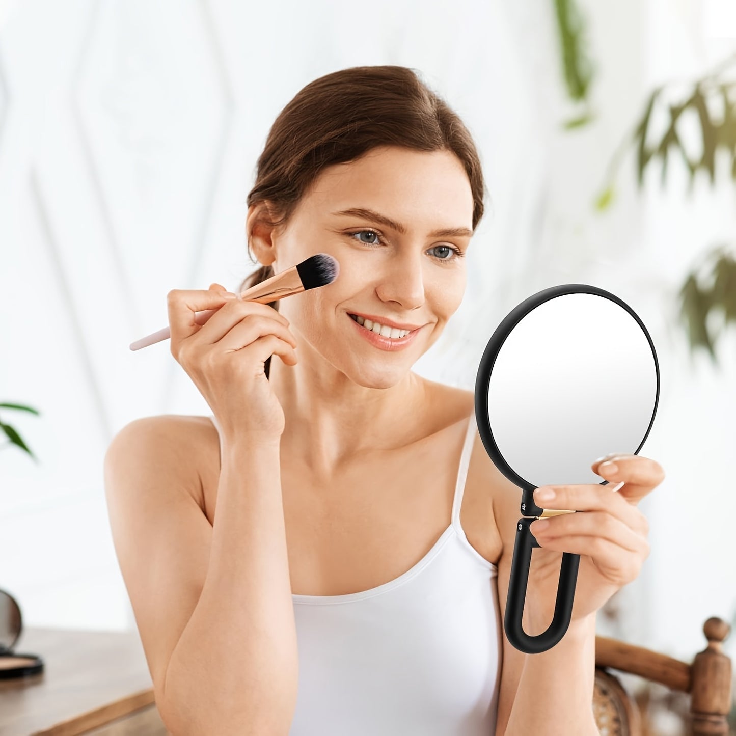 50x Magnifying Mirror with Dual-Sided 1X/50X Magnification - Portable Handheld Makeup Mirror with 360° Adjustable Handle, Foldable Travel Design, No Battery Needed - for Professional Makeup, Facial Hair, Eyebrows, Blemishes