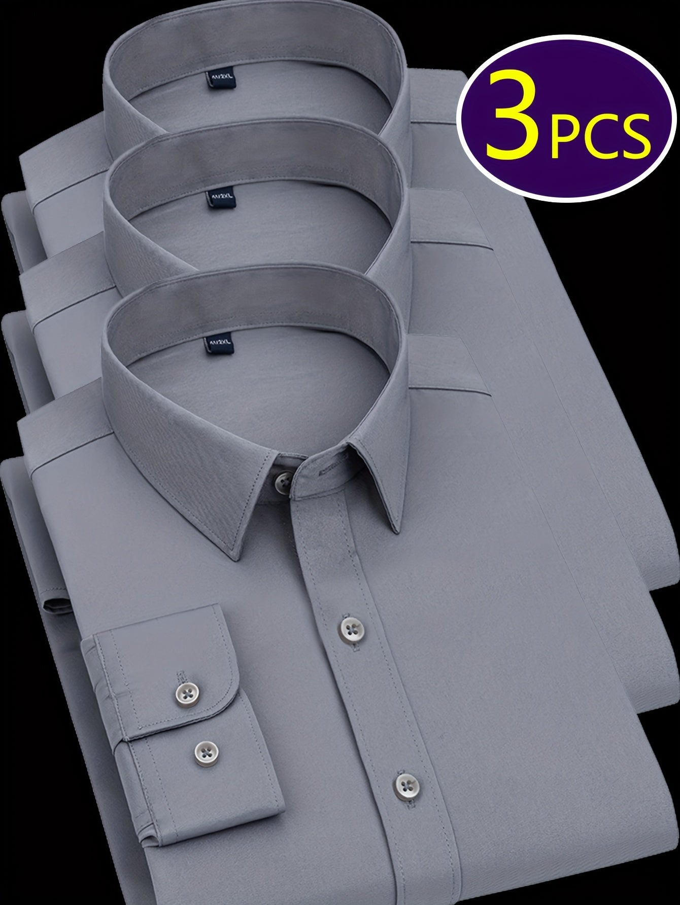 Mens Slim Fit Dress Shirts Wrinkle Resistant Polyester