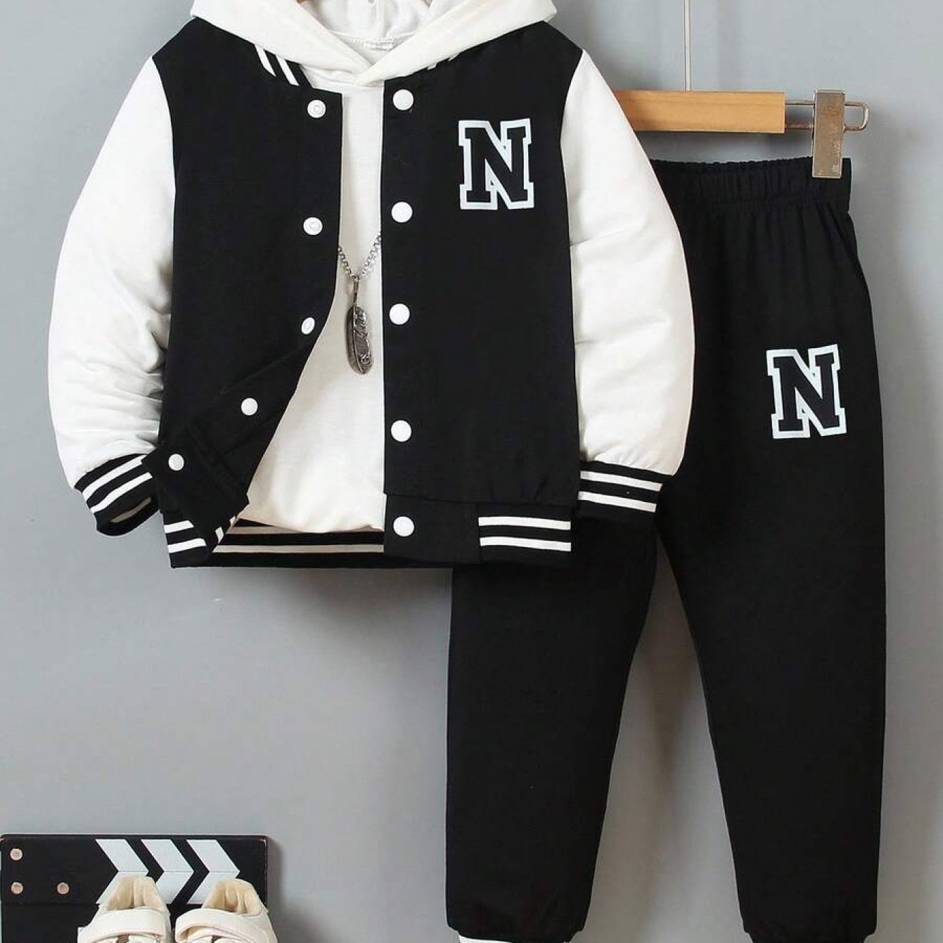 Boys Knit Sweater And Sweatpants Set With Letter N Print