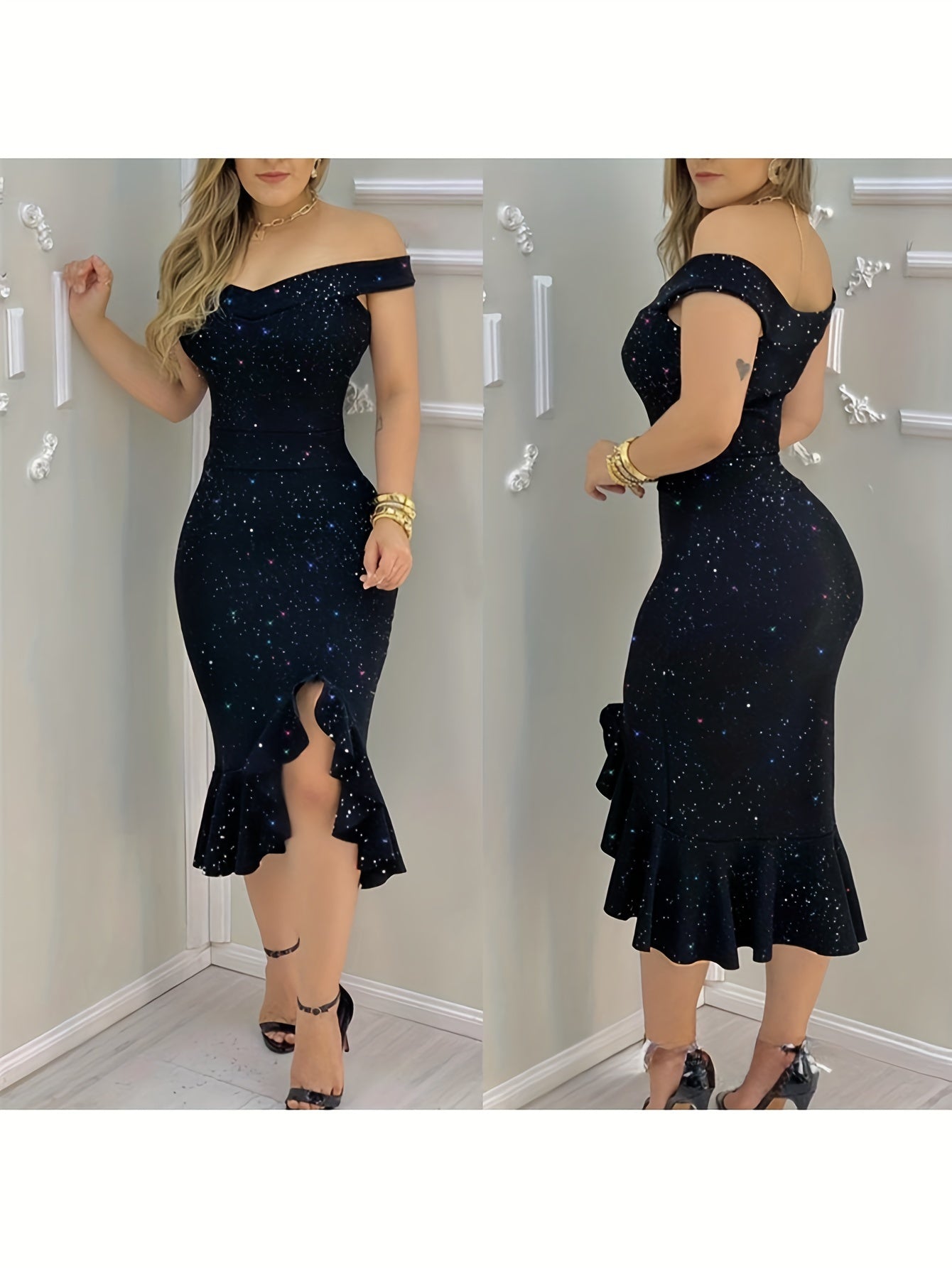 Elegant V Neck Solid Color Ladies Dress With Culotte Style