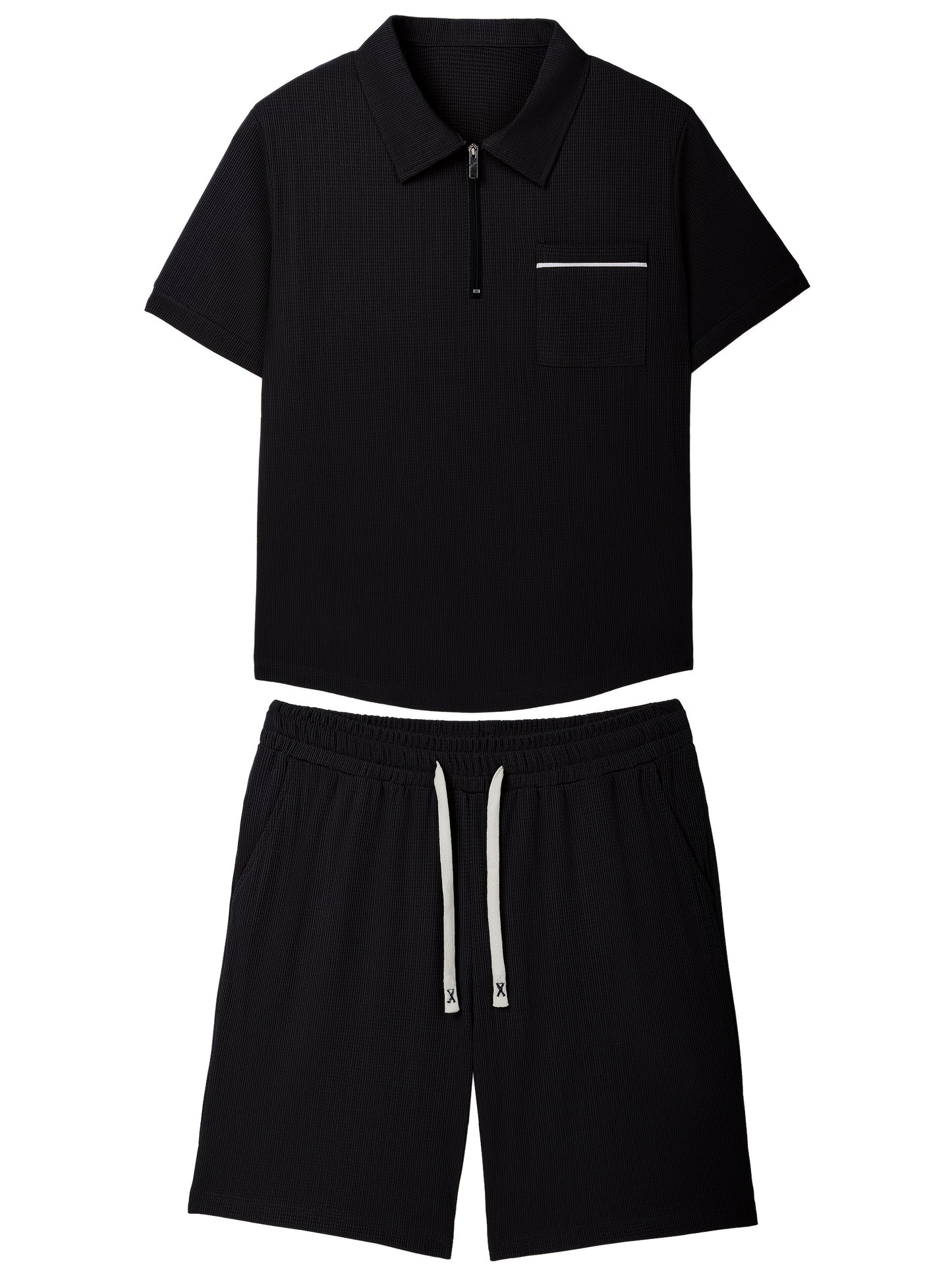 Men's Summer Casual Polo Shirt And Shorts Set With Pocket