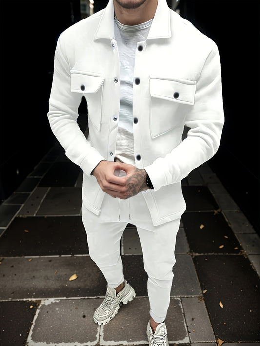 Men's Casual Polyester Suit Set Jacket And Pants Ensemble