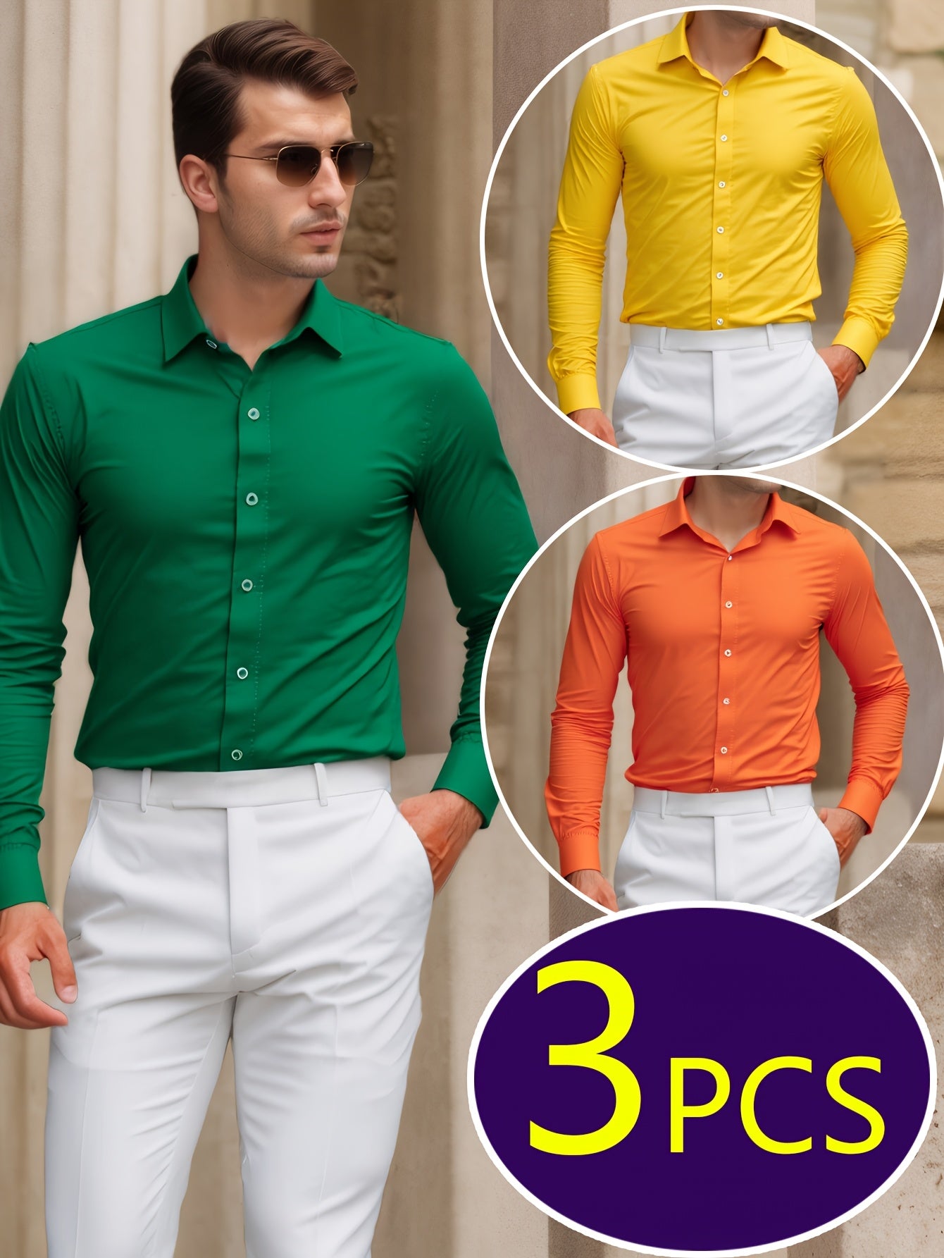 Mens Slim Fit Dress Shirts Wrinkle Resistant Polyester
