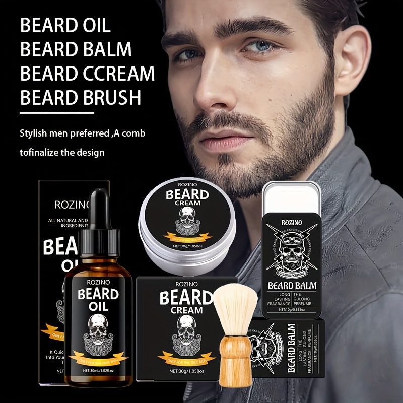 Black Skull Beard Care Set, Launched at Christmas, Beard Oil + Balm + Beard Balm, Perfect Beard Brush, Deep Care Beard, Long-term Moisturizing, Upgrading Beard Luster and Smoothness, Showing Mature Charm, is the best gift for
