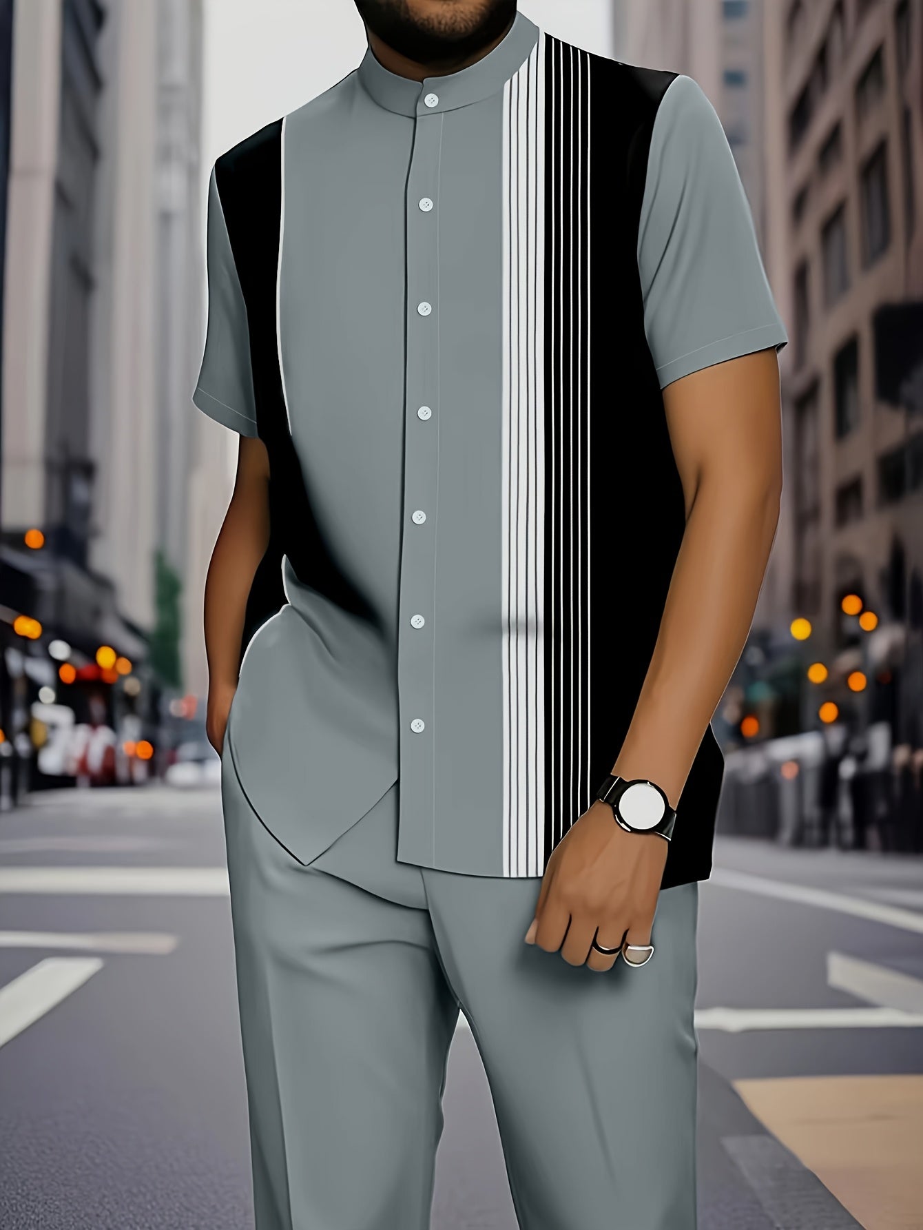 European American Mens Stripe Pattern Shirt And Trousers