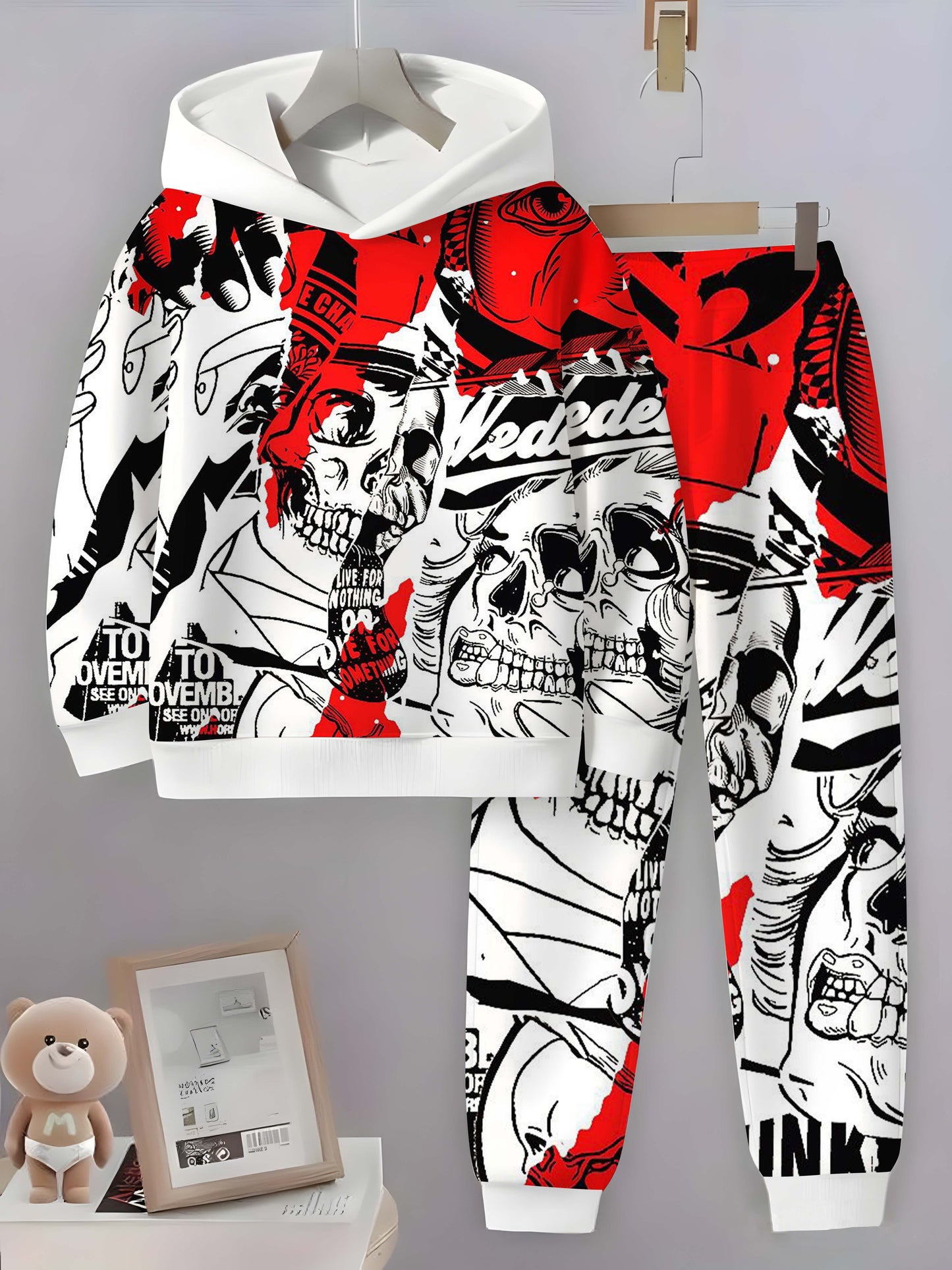 Gothic Skull Bat 2Pc Sweatset With Long Sleeve Sweatshirt Joggers