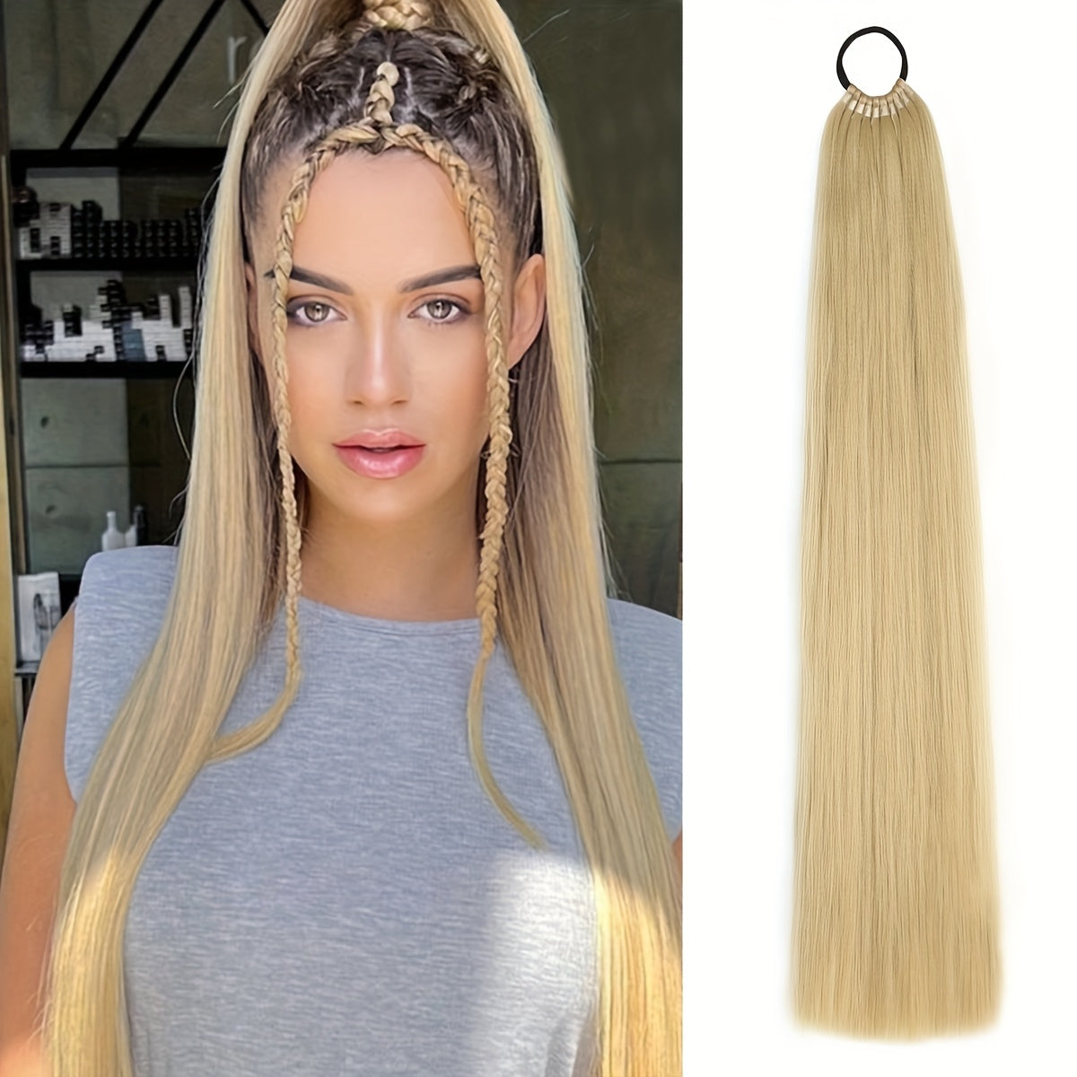 Heat Resistant Synthetic Ponytail Extension With Elastic Band Natural Look