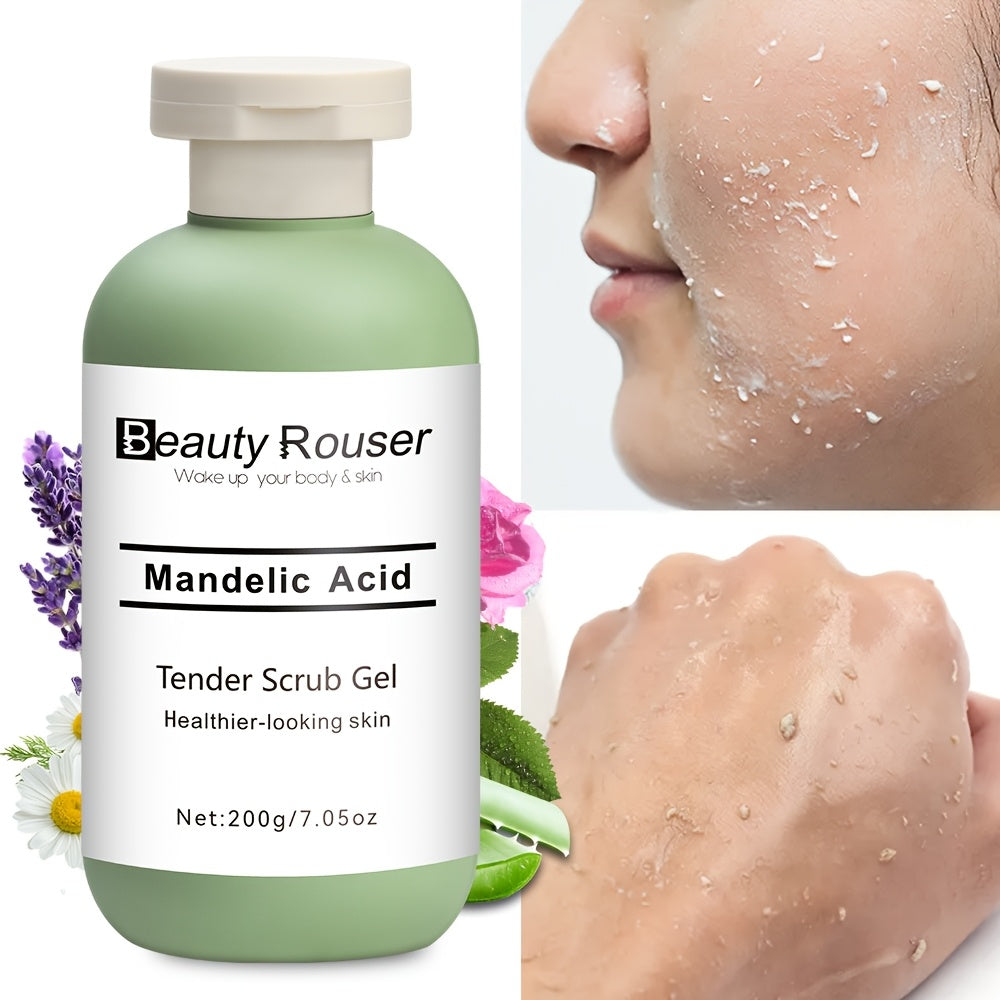 200g/7.05oz Mandelic Acid Scrub Gel - Scrub Cleanser, Contains Aloe & Rose, Moisturizes, Deeply Cleans Pores, for All Light Beige Ttypes, Whole body.