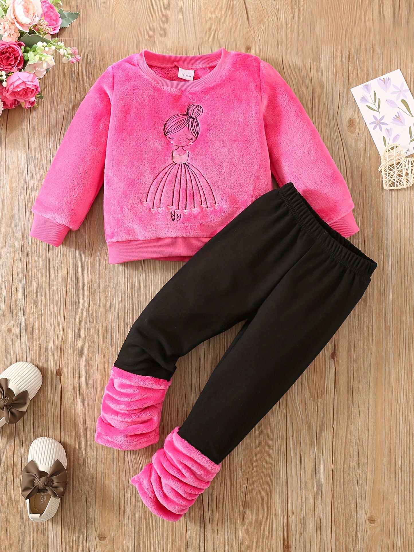 RAOSWETY Girls Two Piece Autumn Winter Fuzzy Top And Bottom Set