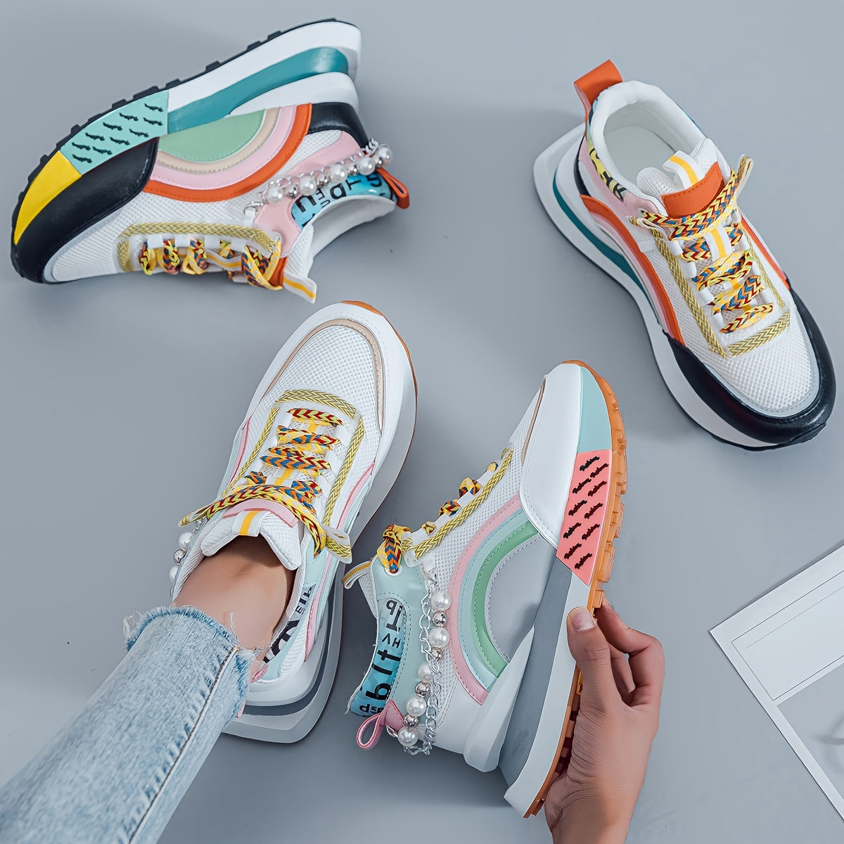 Zhongbang Womens MidTop Casual Sneakers Glitter Accents